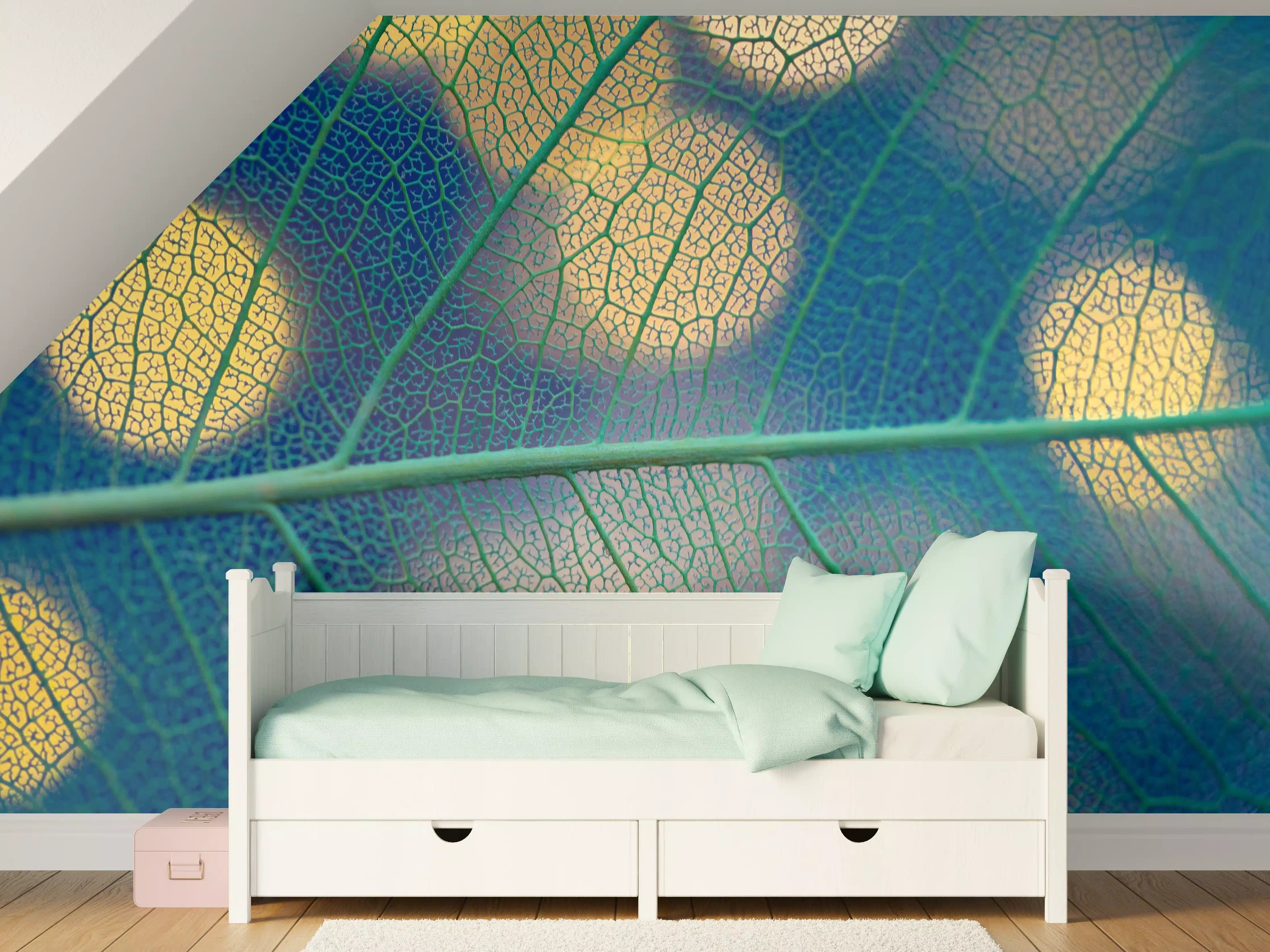 Kinderzimmer Wandgestaltung - Blattstruktur mit leuchtenden Punkten