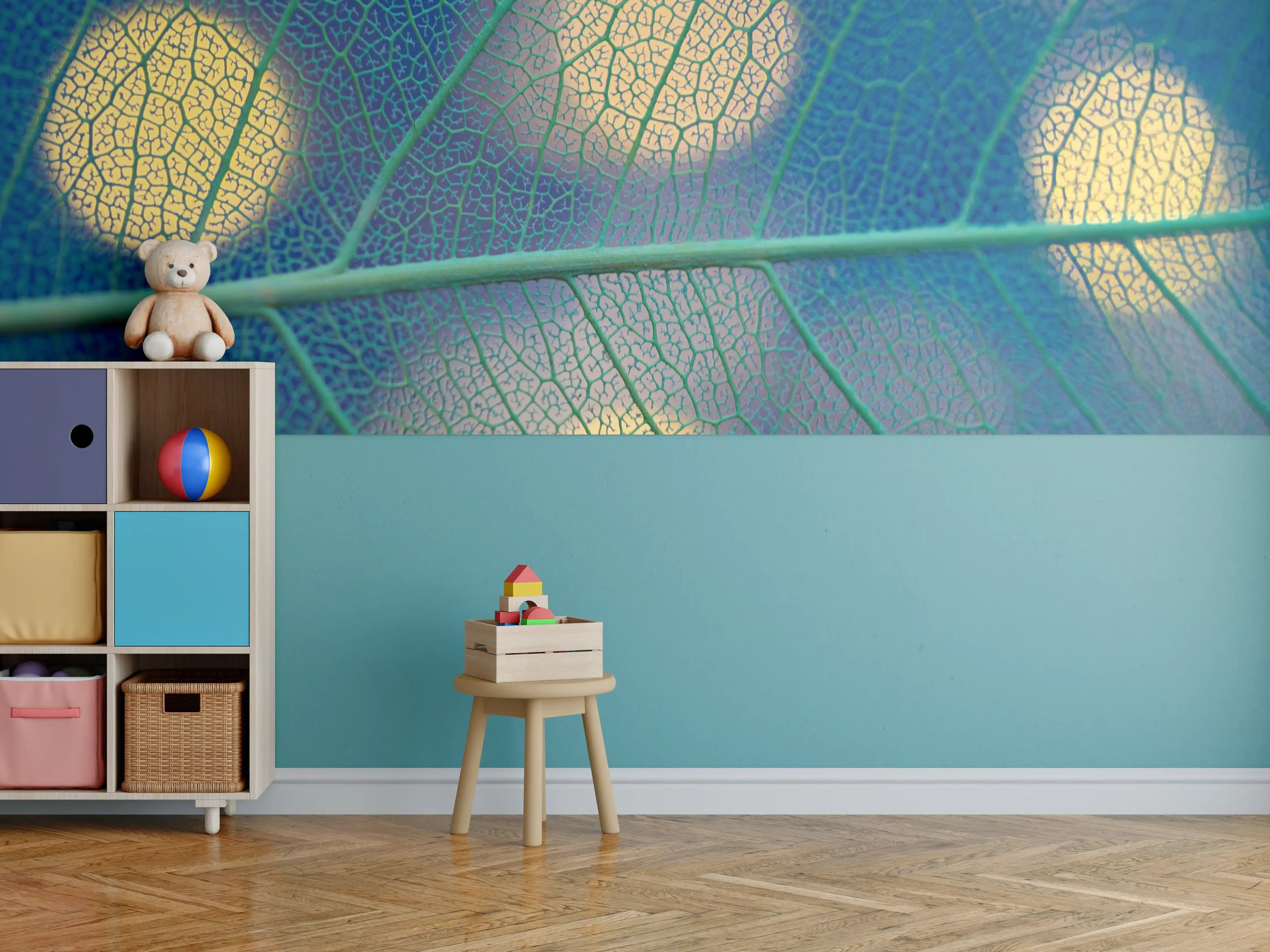 Kinderzimmer Wandgestaltung - Blattstruktur mit leuchtenden Punkten