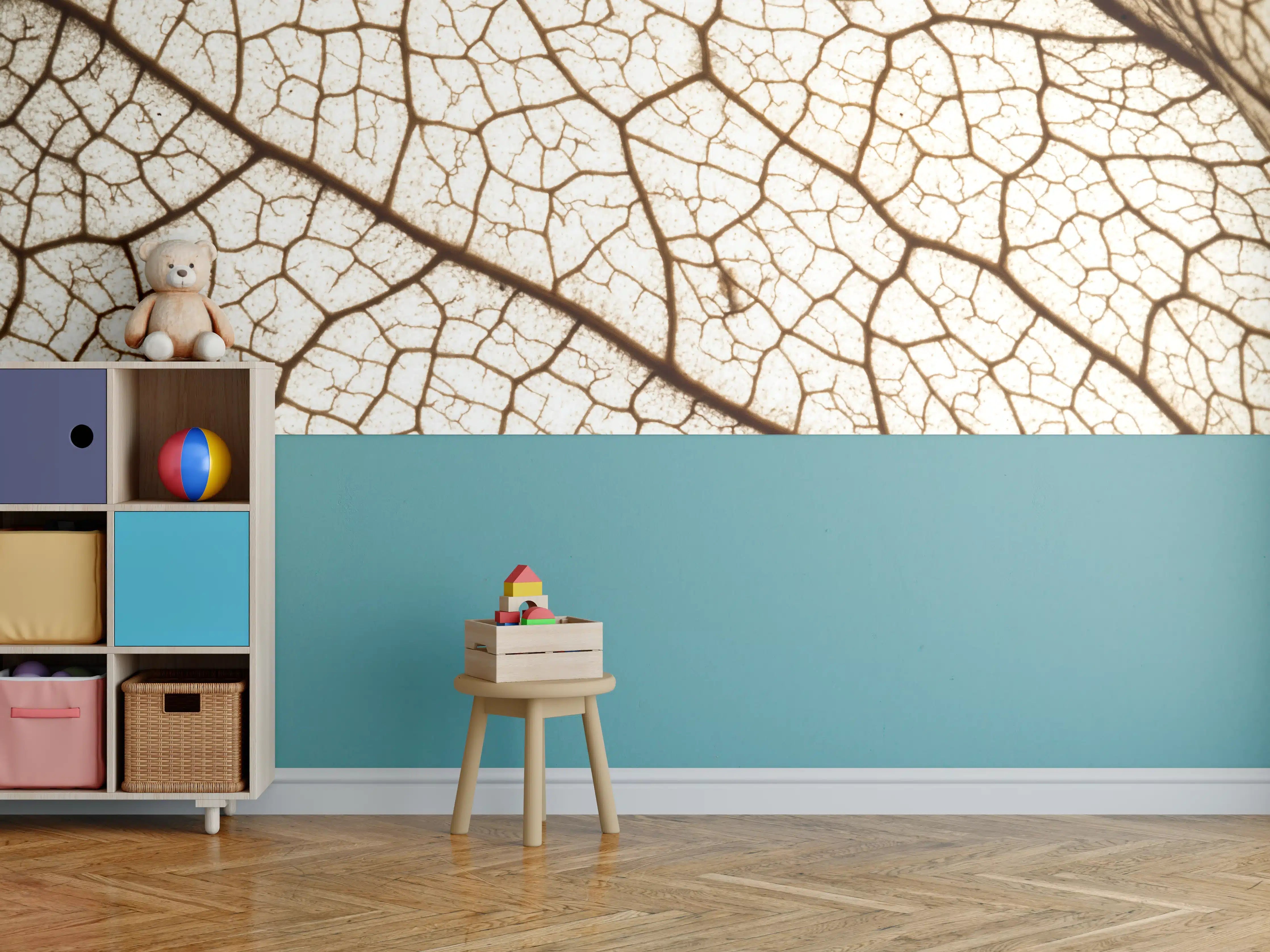 Kinderzimmer Wandgestaltung - Blatttextur im Detail