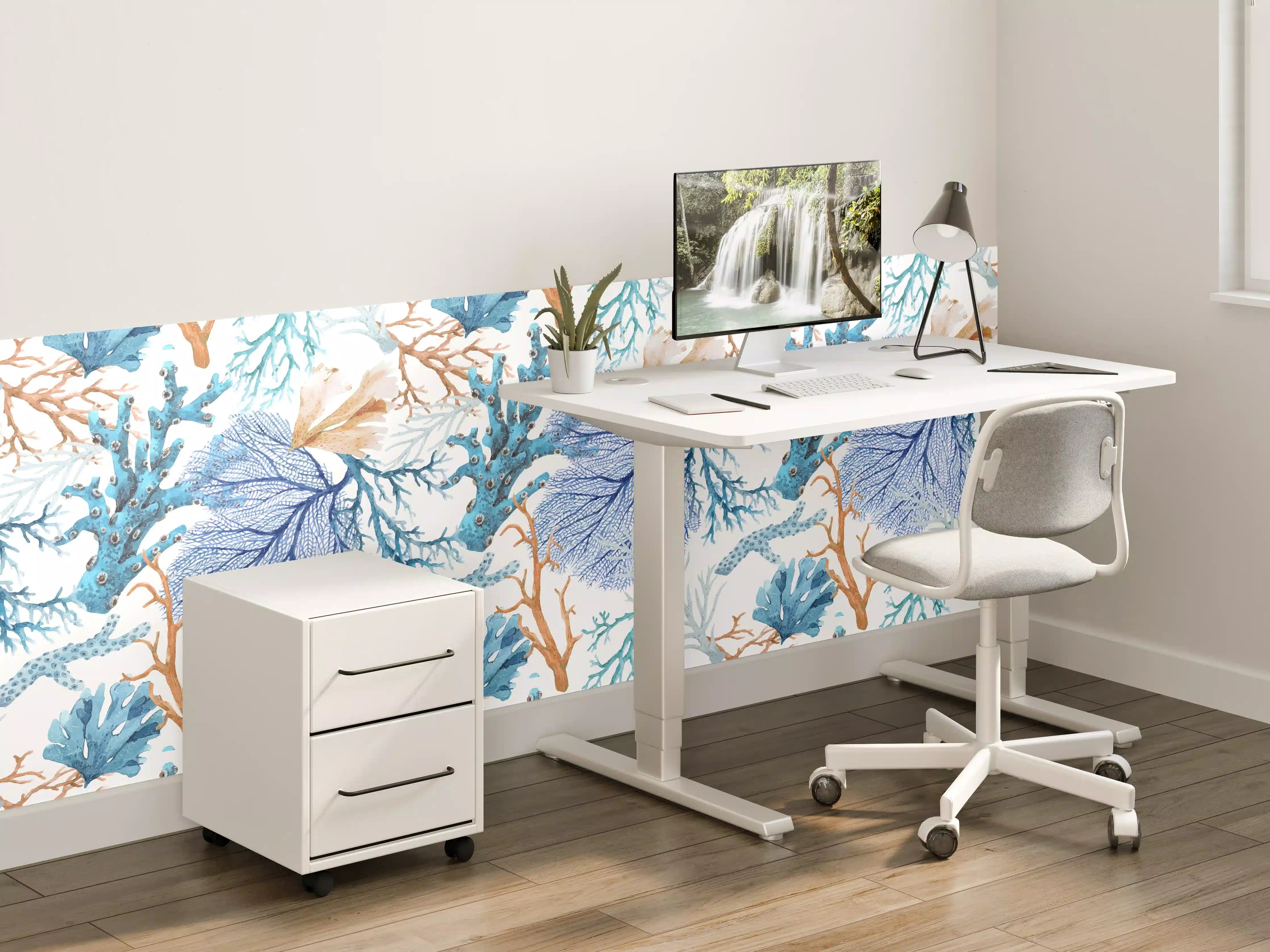 Kinderzimmer Wandgestaltung - Blau-Beige Korallenmuster