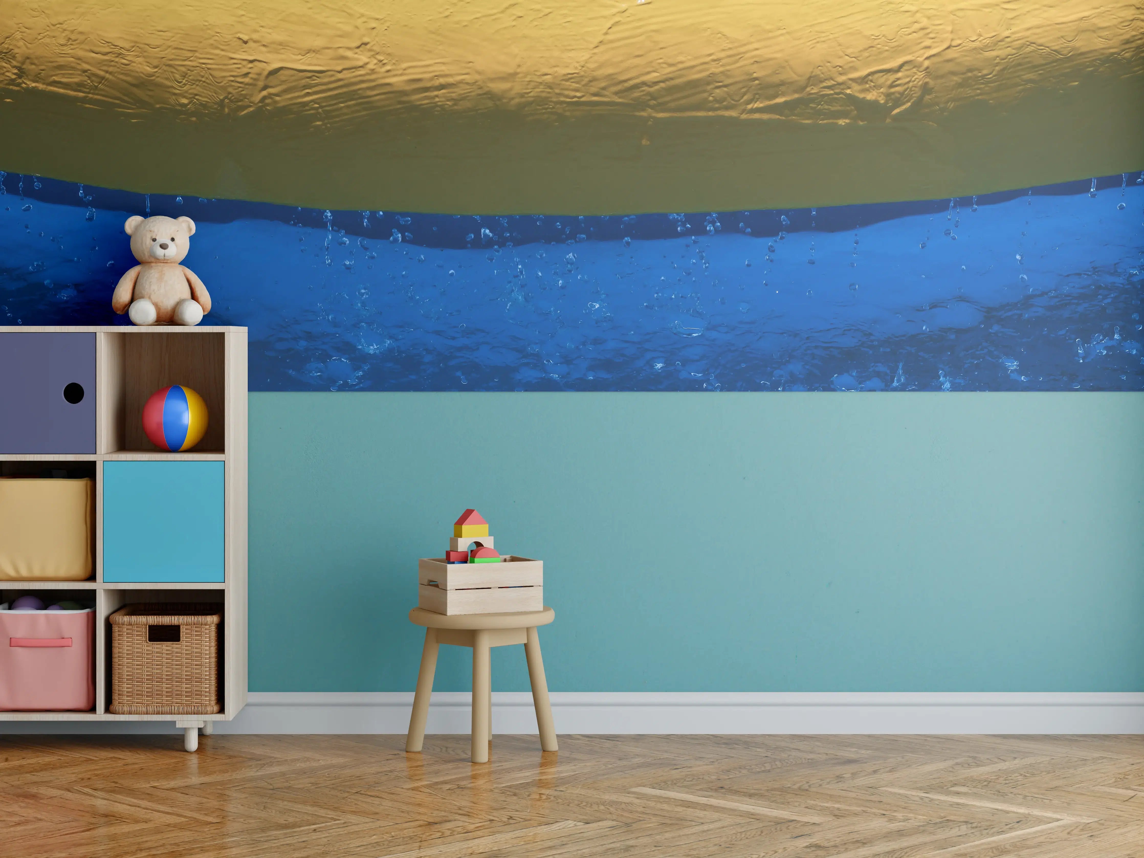 Kinderzimmer Wandgestaltung - Blau-Gelbes Pool-Design