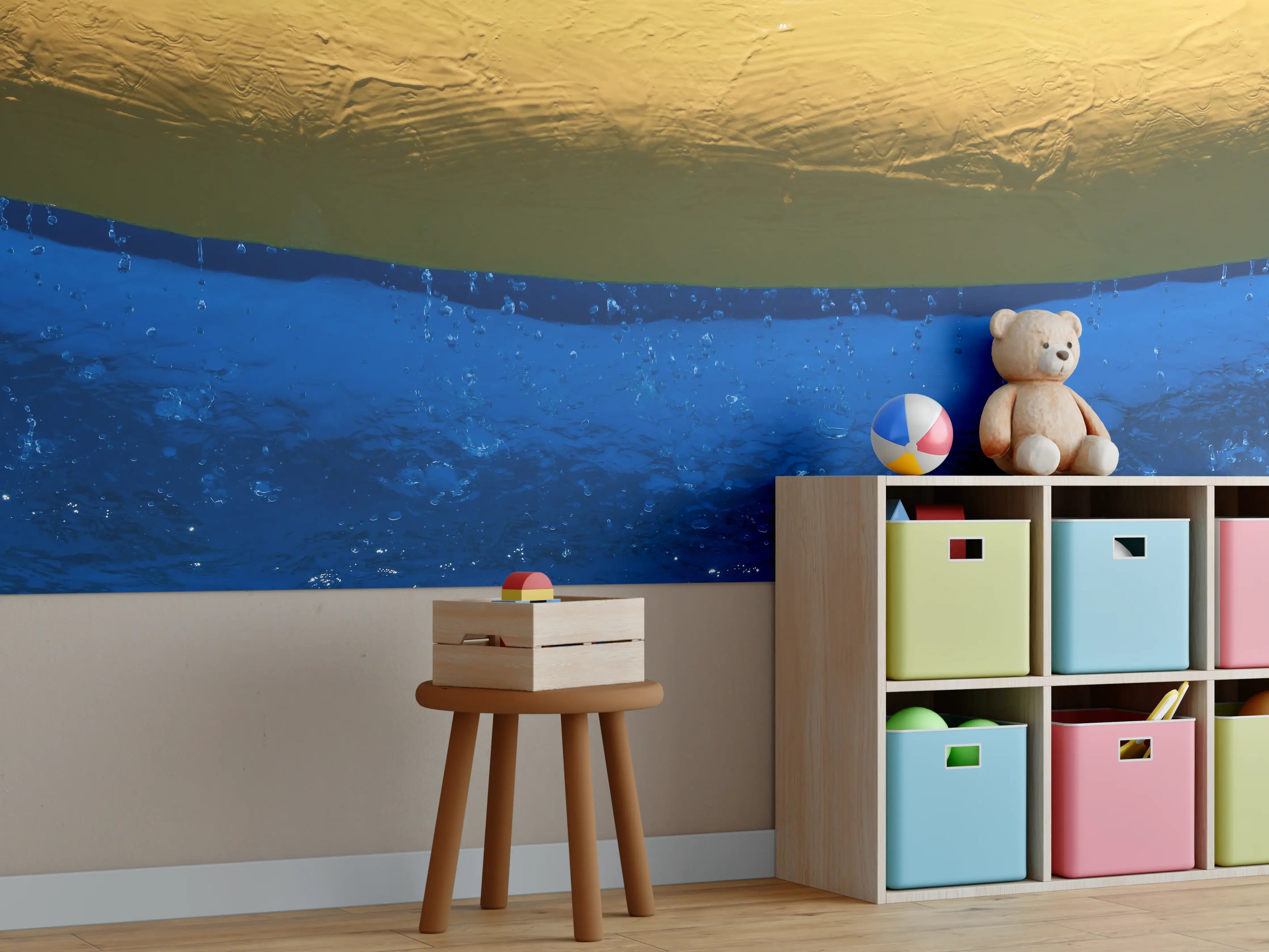 Kinderzimmer Wandgestaltung - Blau-Gelbes Pool-Design