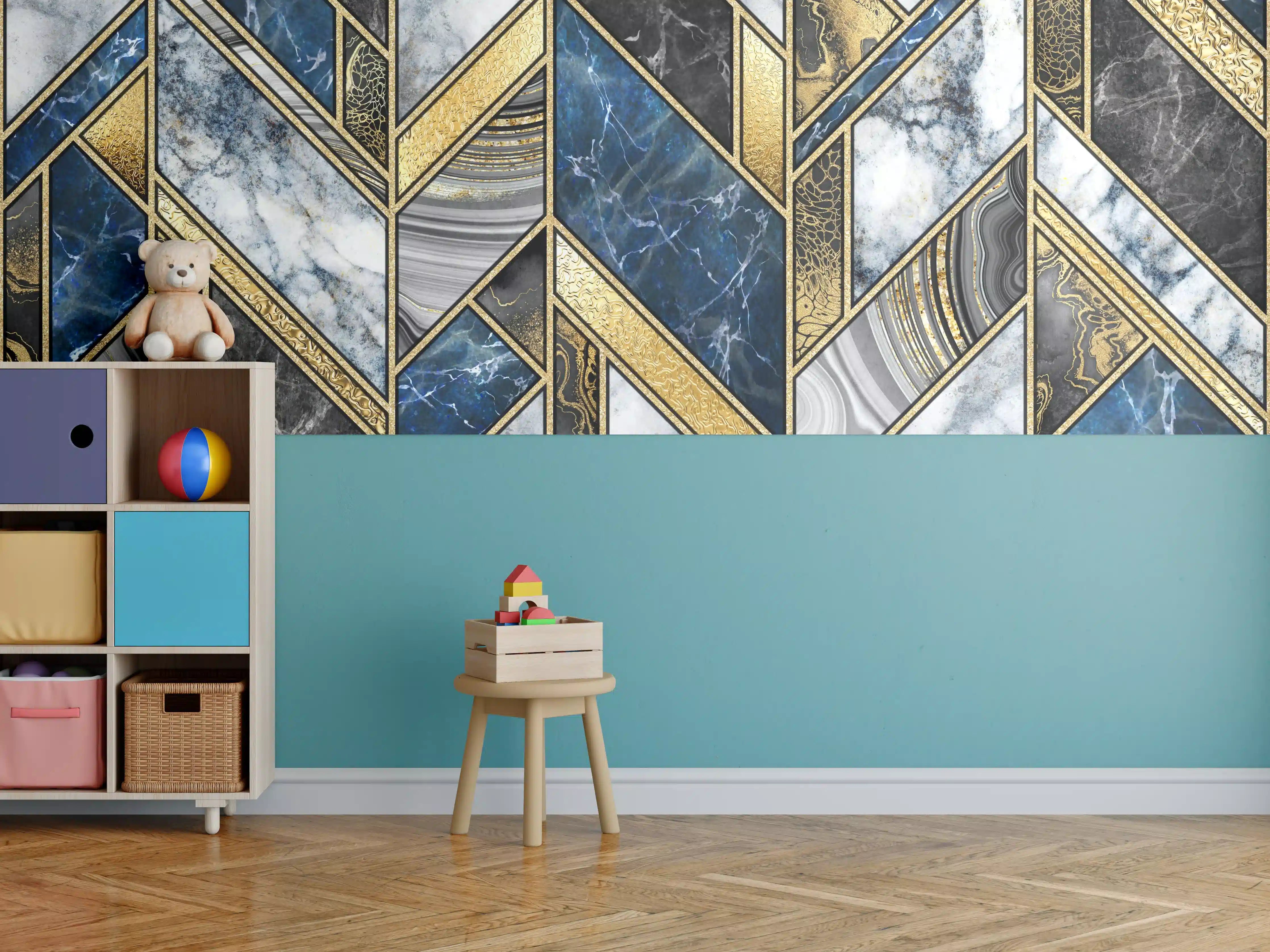 Kinderzimmer Wandgestaltung - Blau-Goldenes Art-Deco-Mosaik