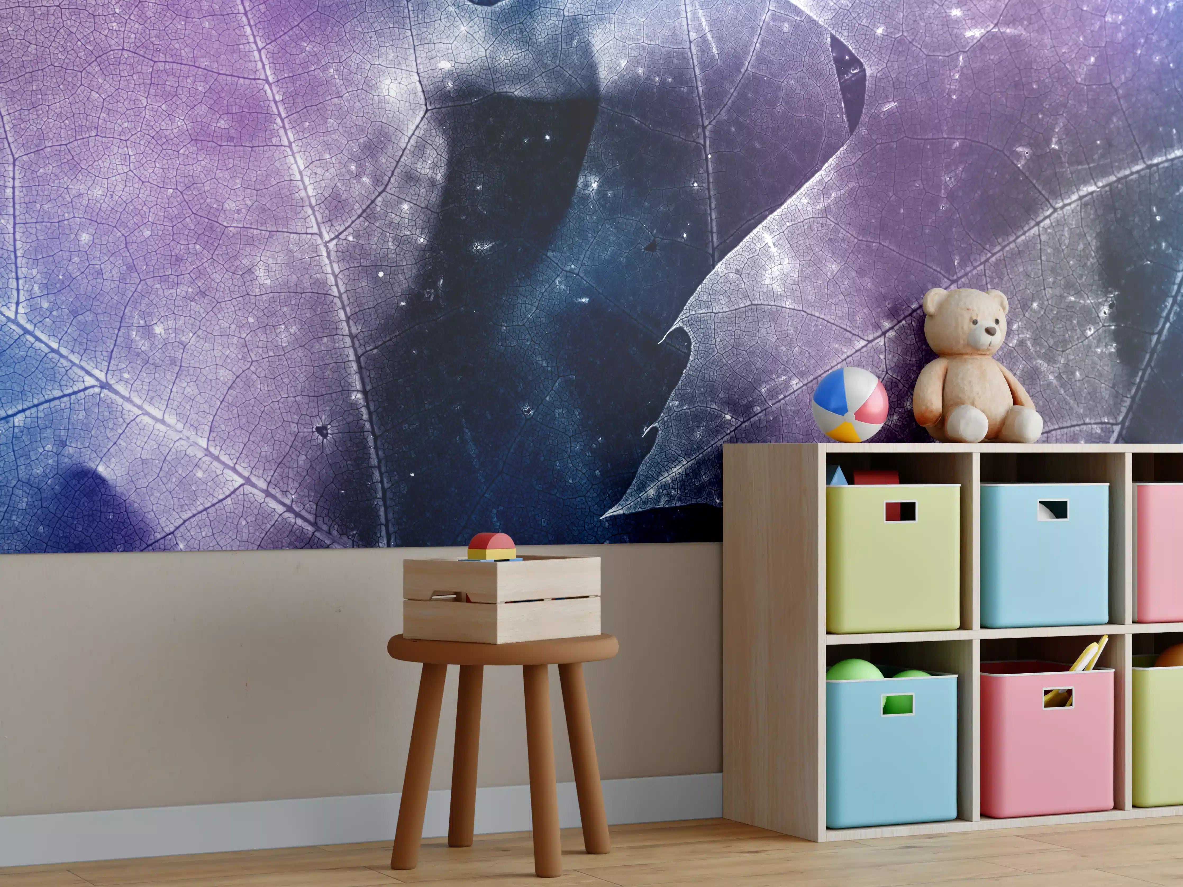 Kinderzimmer Wandgestaltung - Blau-Lila Blättertextur