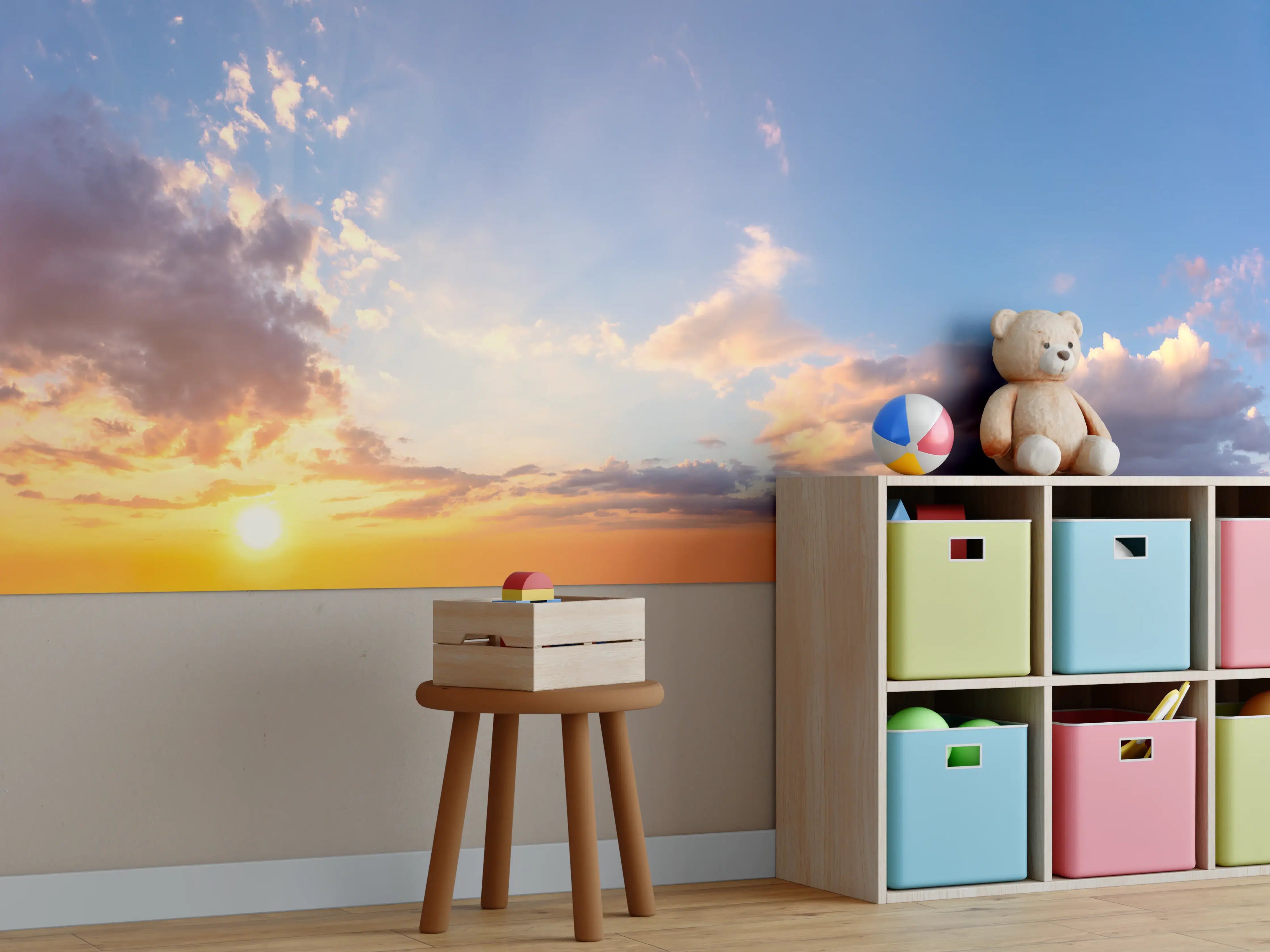 Kinderzimmer Wandgestaltung - Blau-Orange Sonnenuntergang