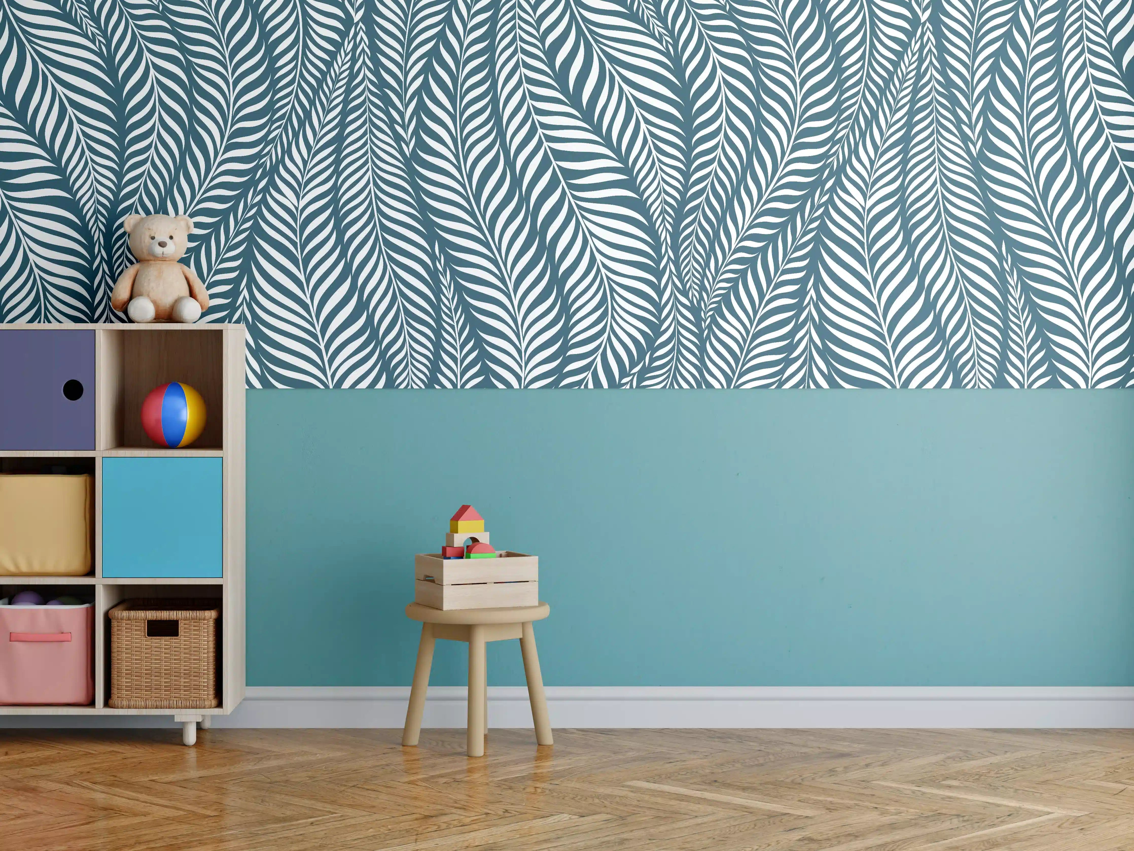 Kinderzimmer Wandgestaltung - Blau Petrolio Wellen-Design