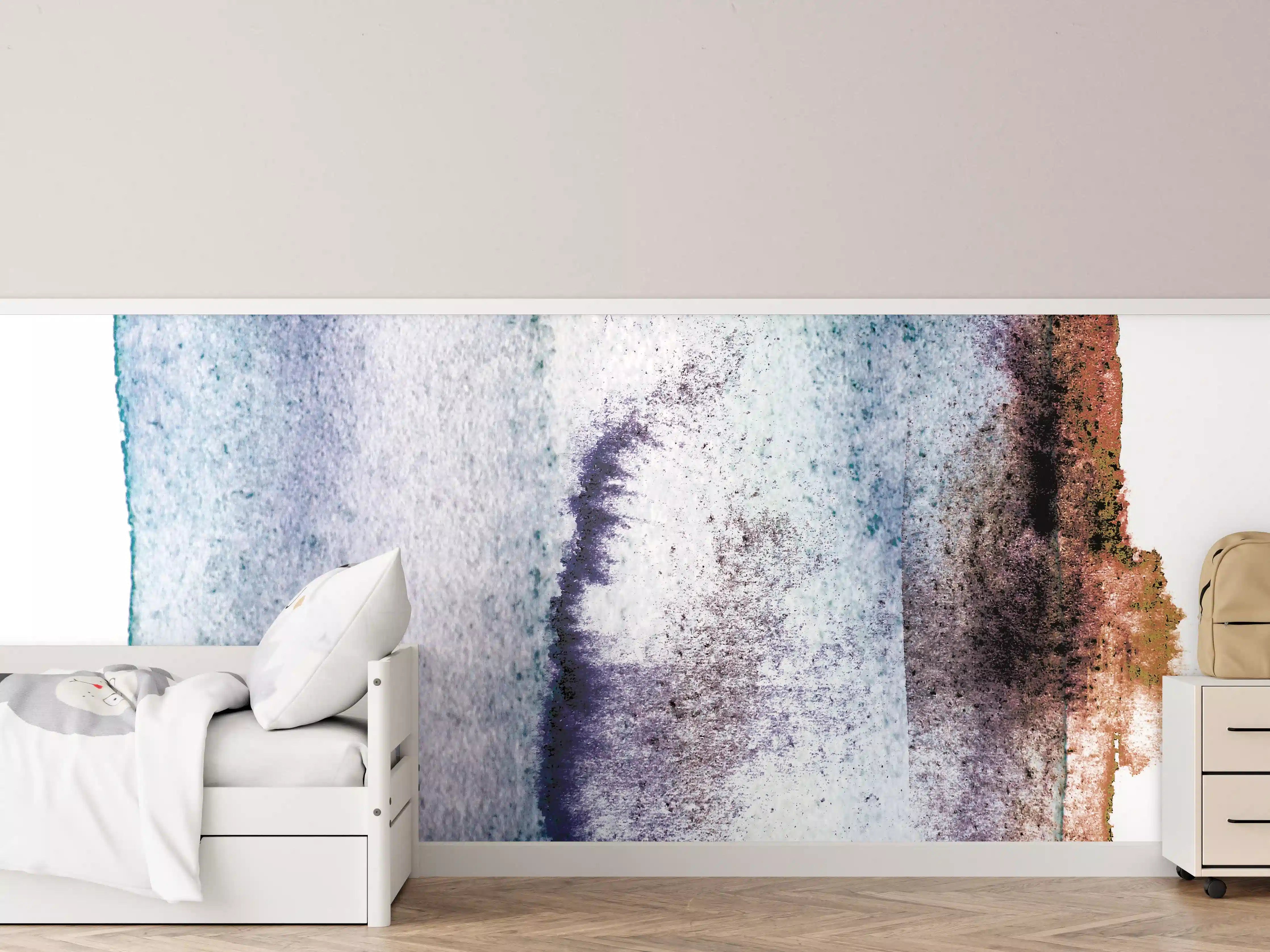 Kinderzimmer Wandgestaltung - Blau-Weiß Aquarell Kunst