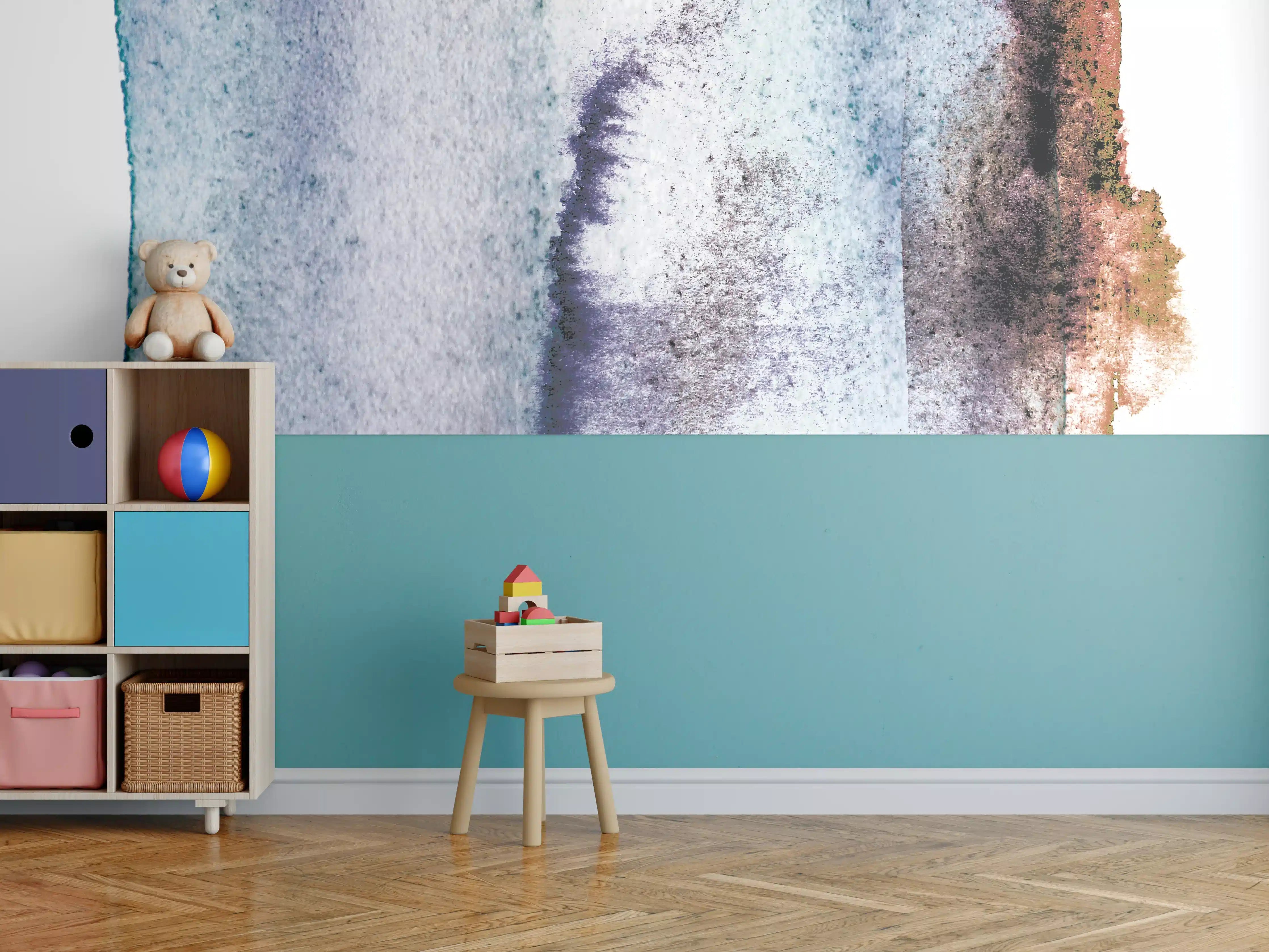 Kinderzimmer Wandgestaltung - Blau-Weiß Aquarell Kunst