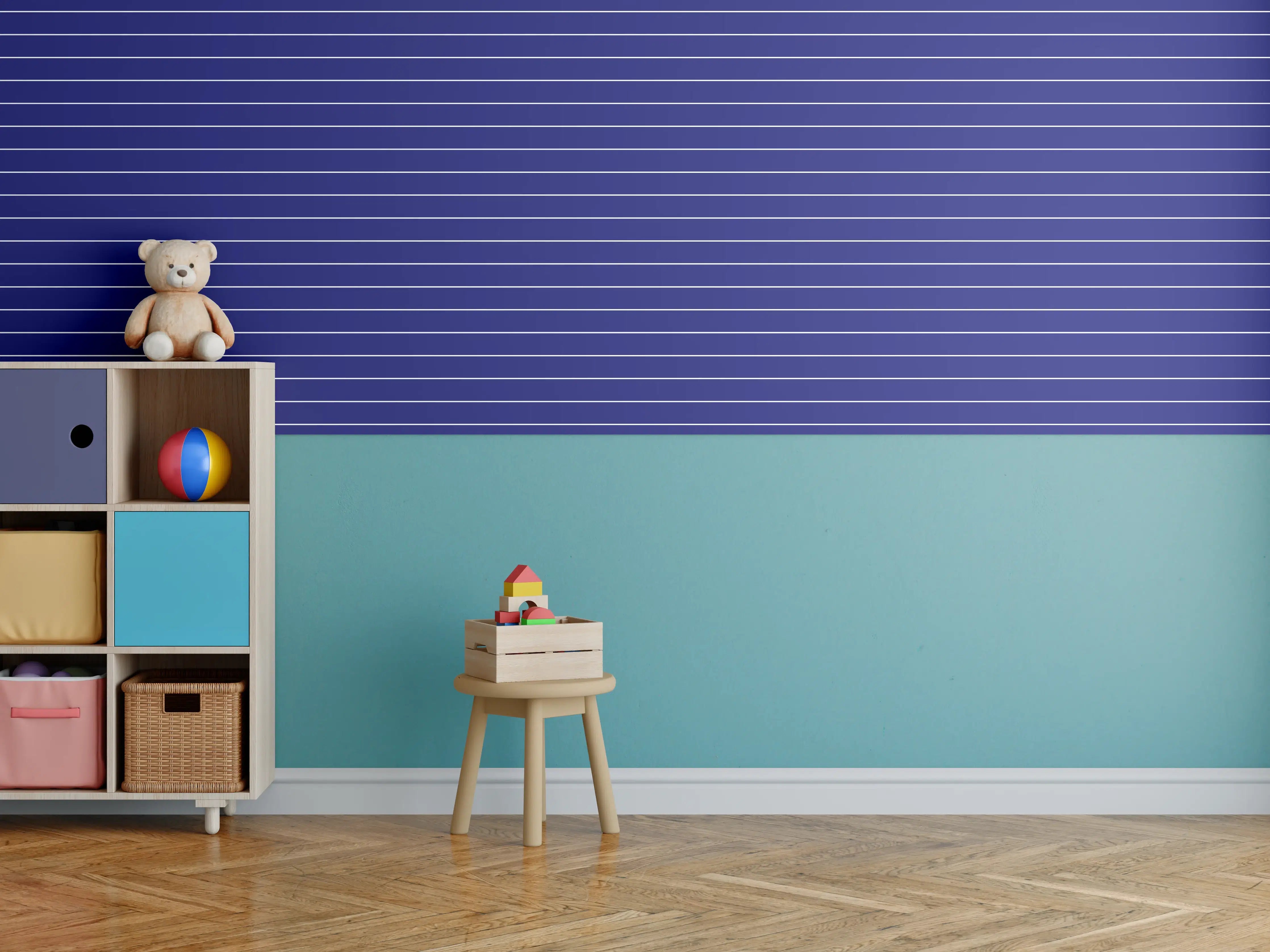 Kinderzimmer Wandgestaltung - Blau-Weiße Linien-Textur