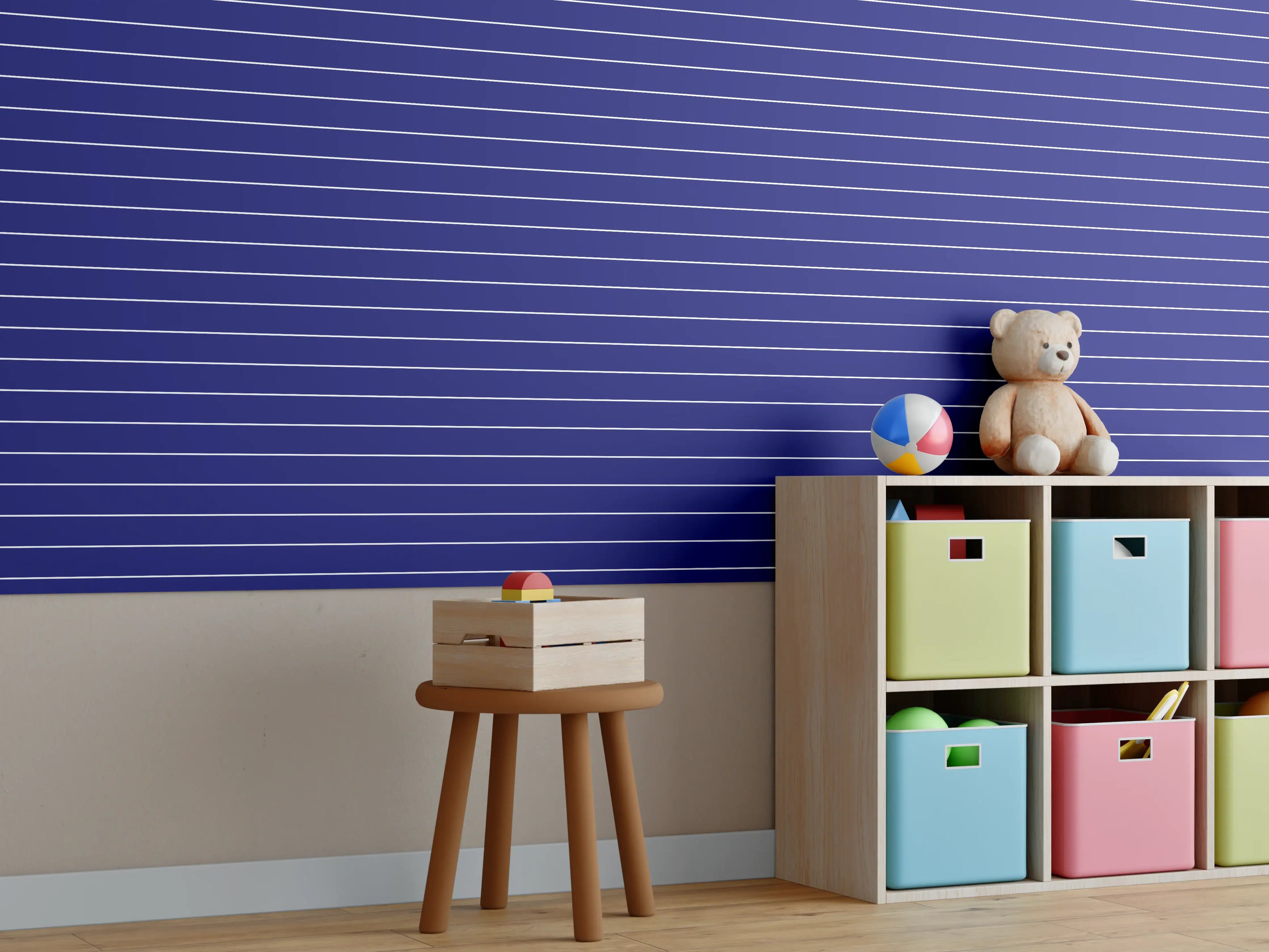 Kinderzimmer Wandgestaltung - Blau-Weiße Linien-Textur