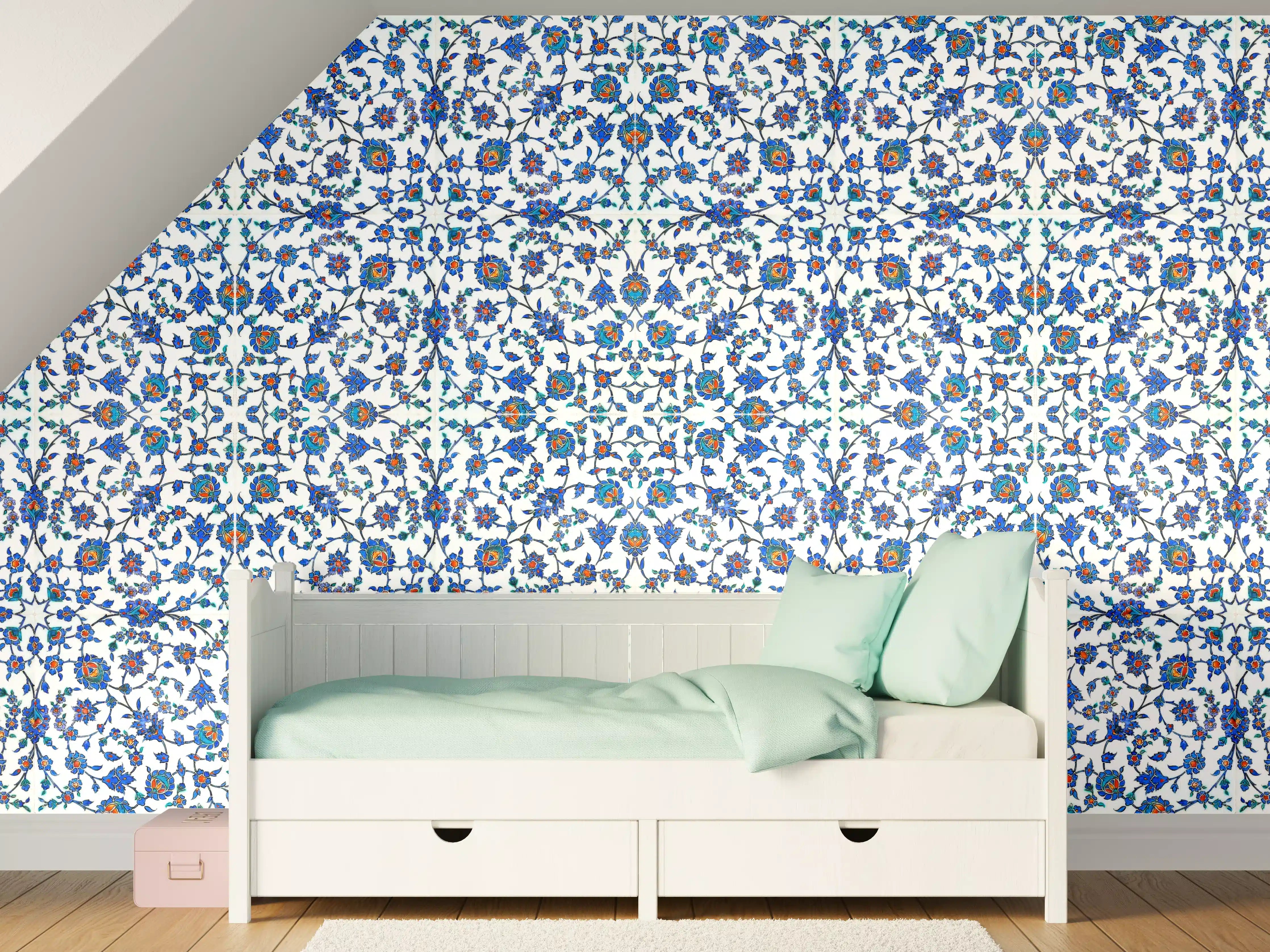 Kinderzimmer Wandgestaltung - Blau-Weißes Musterdesign
