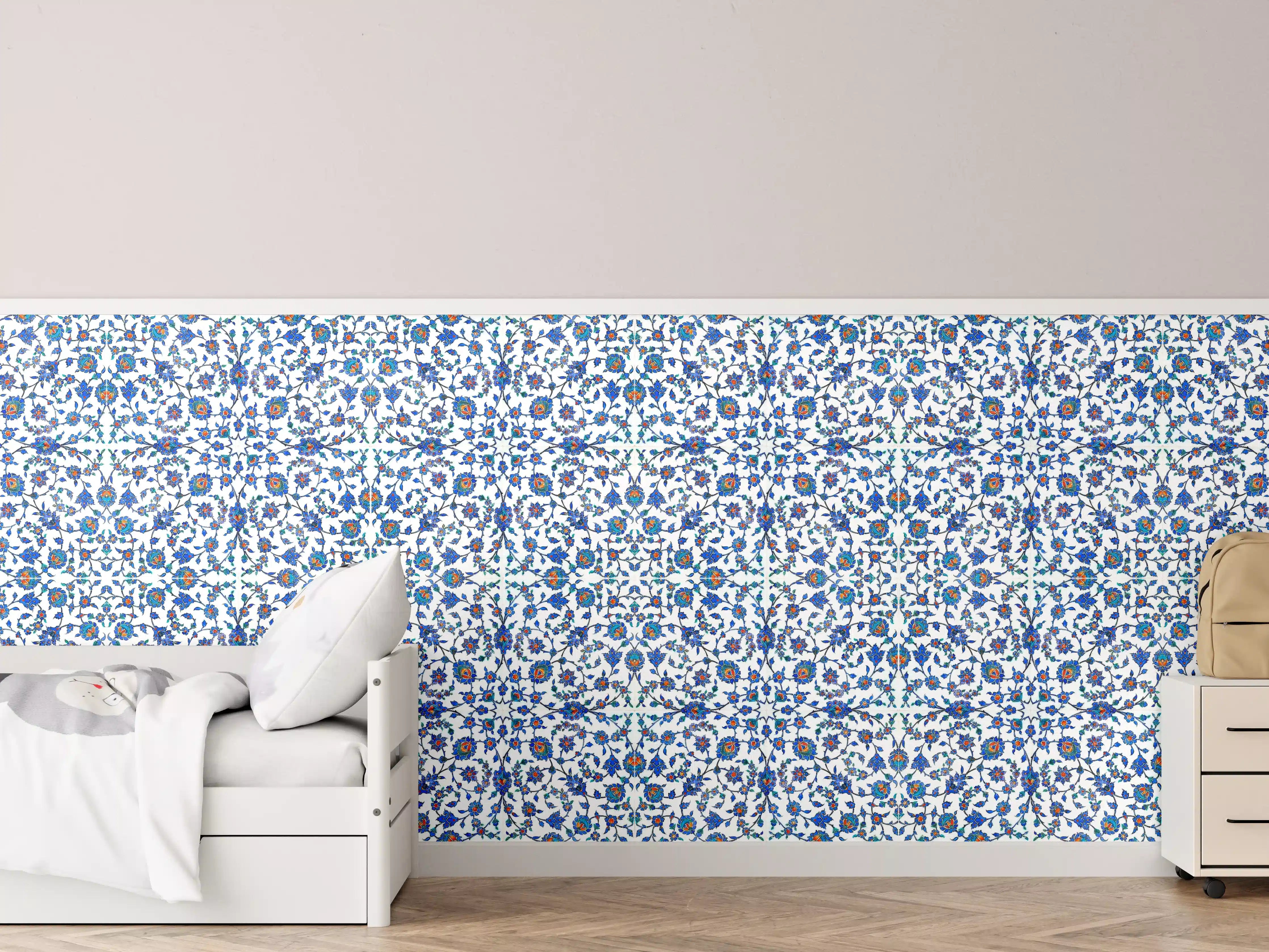 Kinderzimmer Wandgestaltung - Blau-Weißes Musterdesign