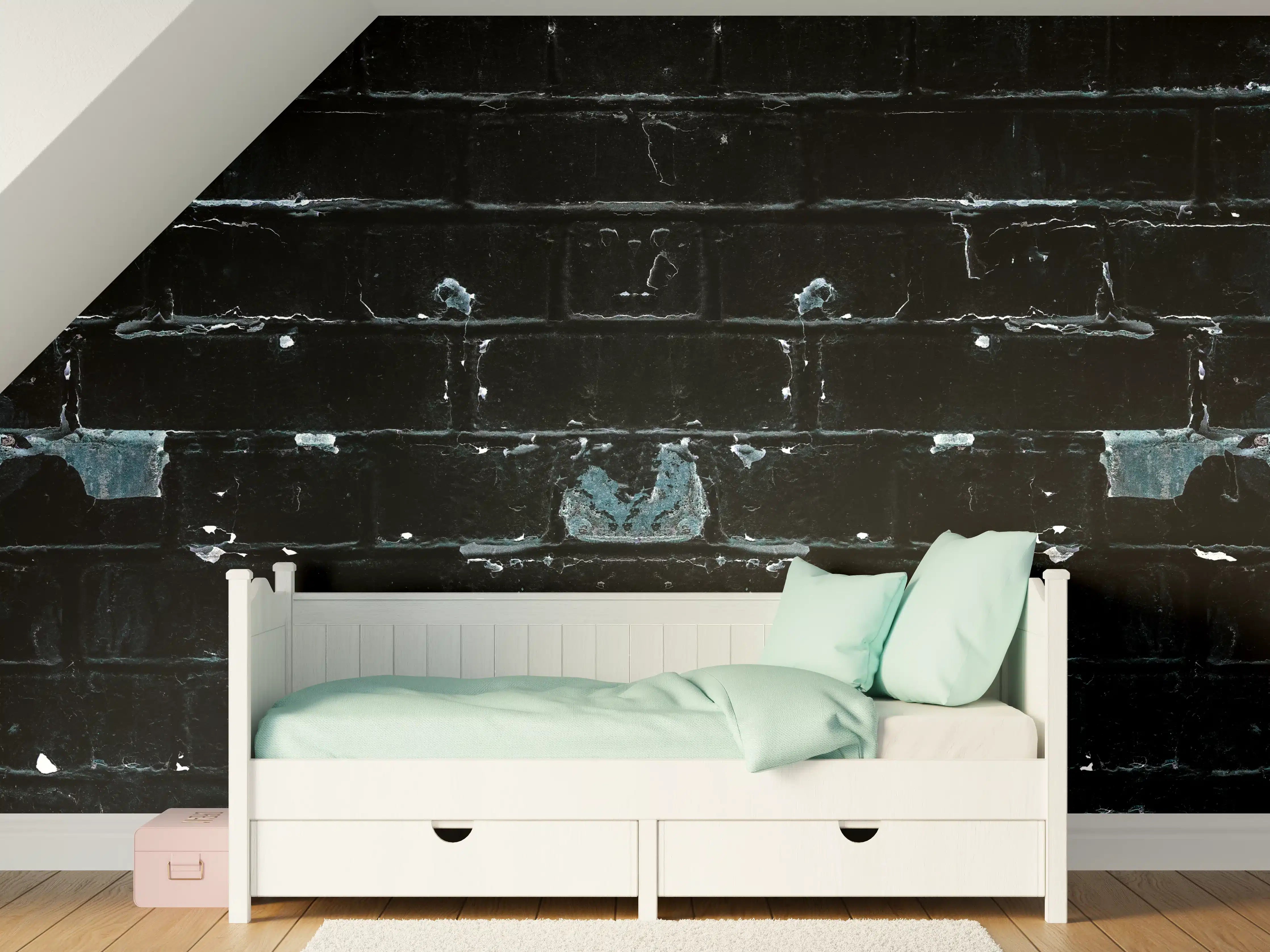 Kinderzimmer Wandgestaltung - Blau schwarz beschädigte Ziegelwand
