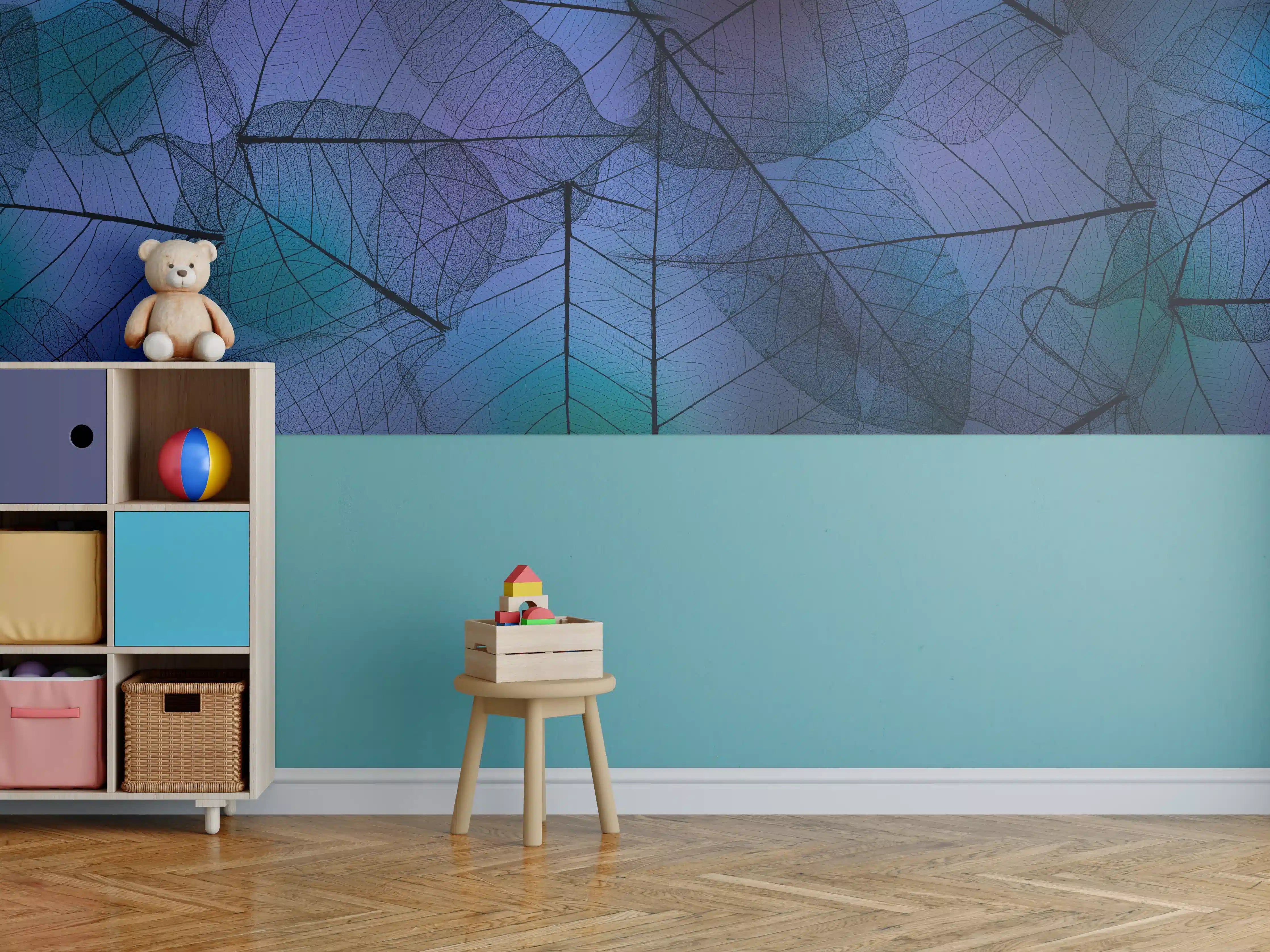 Kinderzimmer Wandgestaltung - Blaue Blattadern Textur Makro