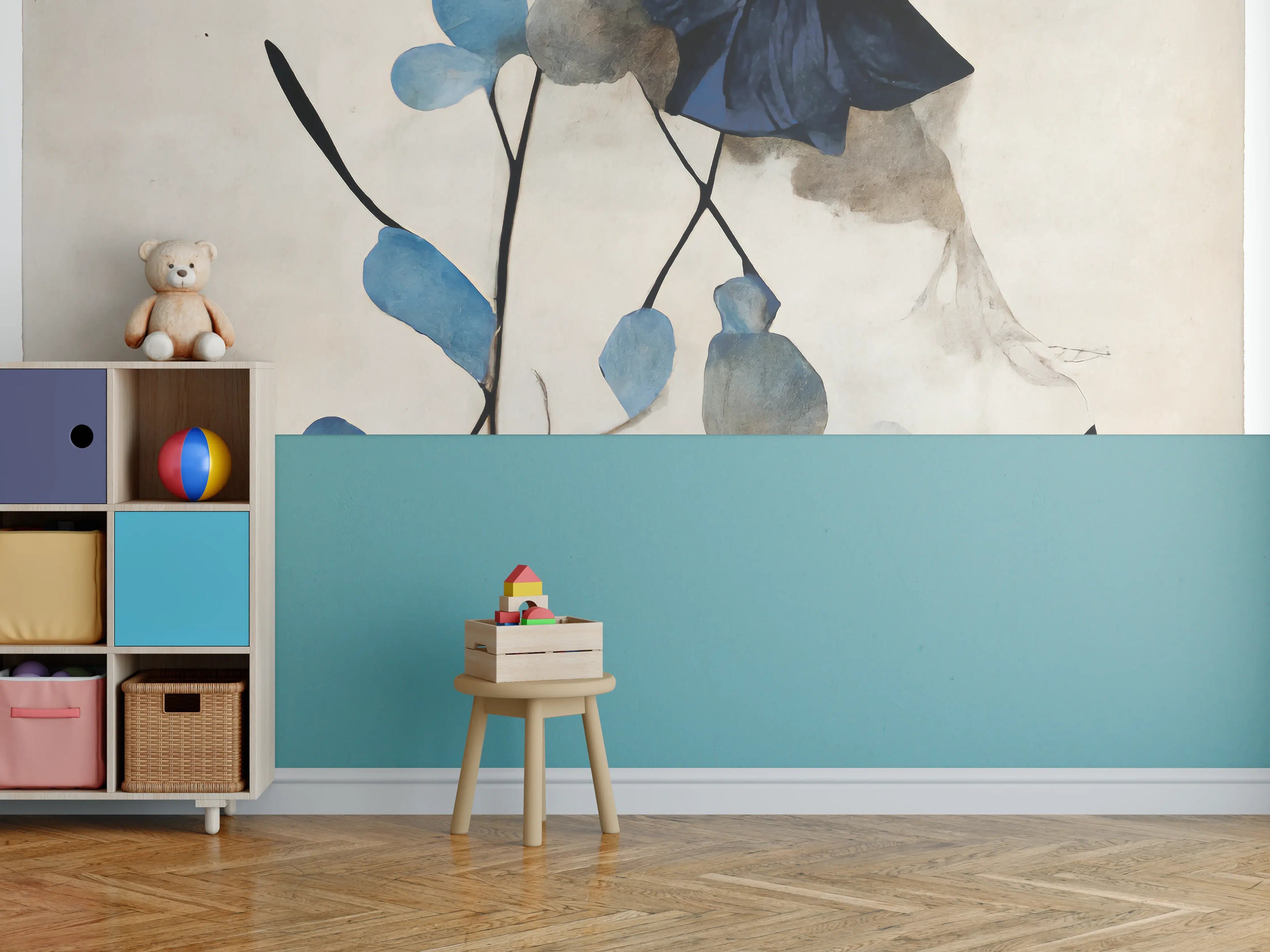 Kinderzimmer Wandgestaltung - Blaue Blüten - Floral