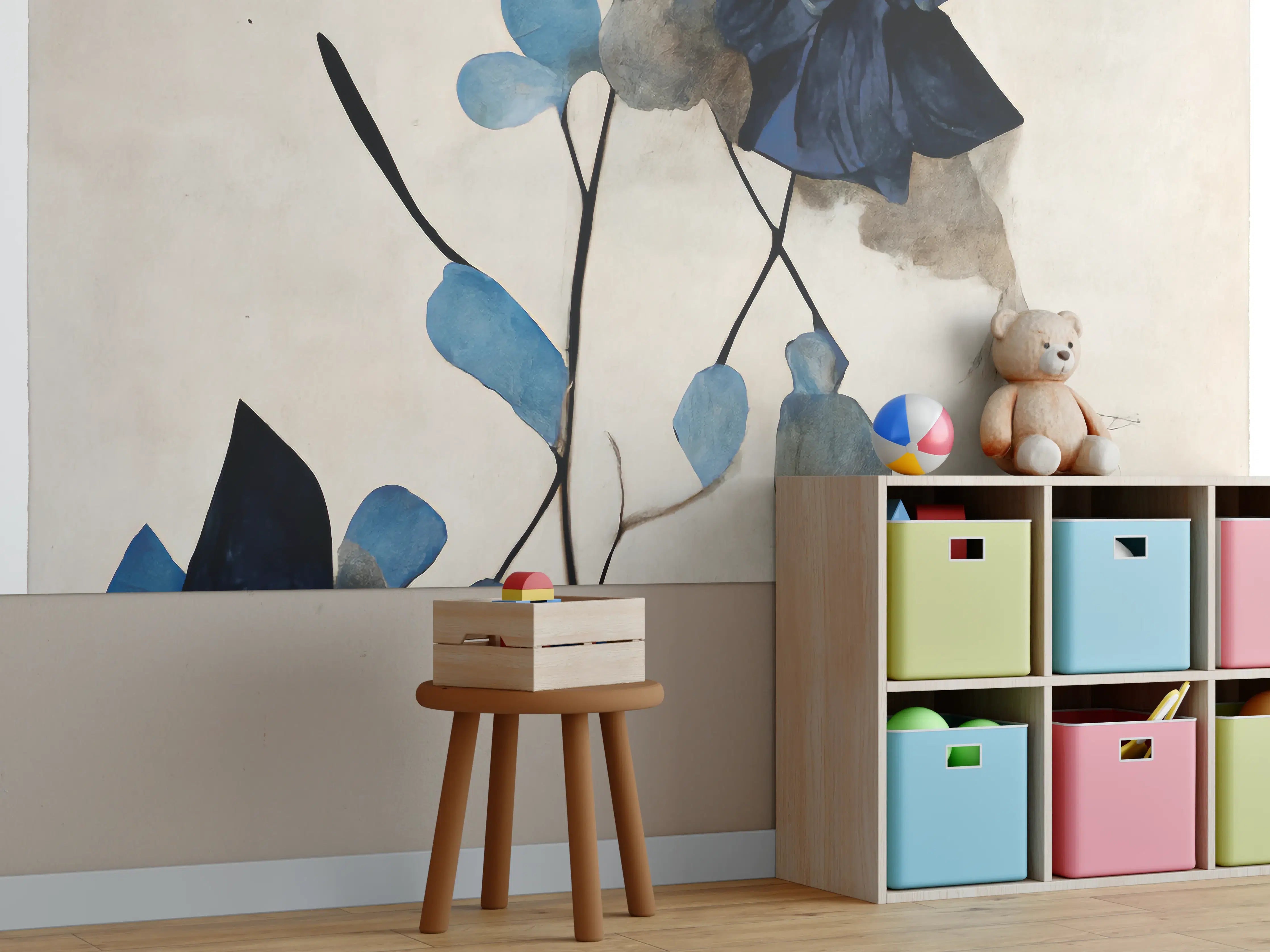 Kinderzimmer Wandgestaltung - Blaue Blüten - Floral