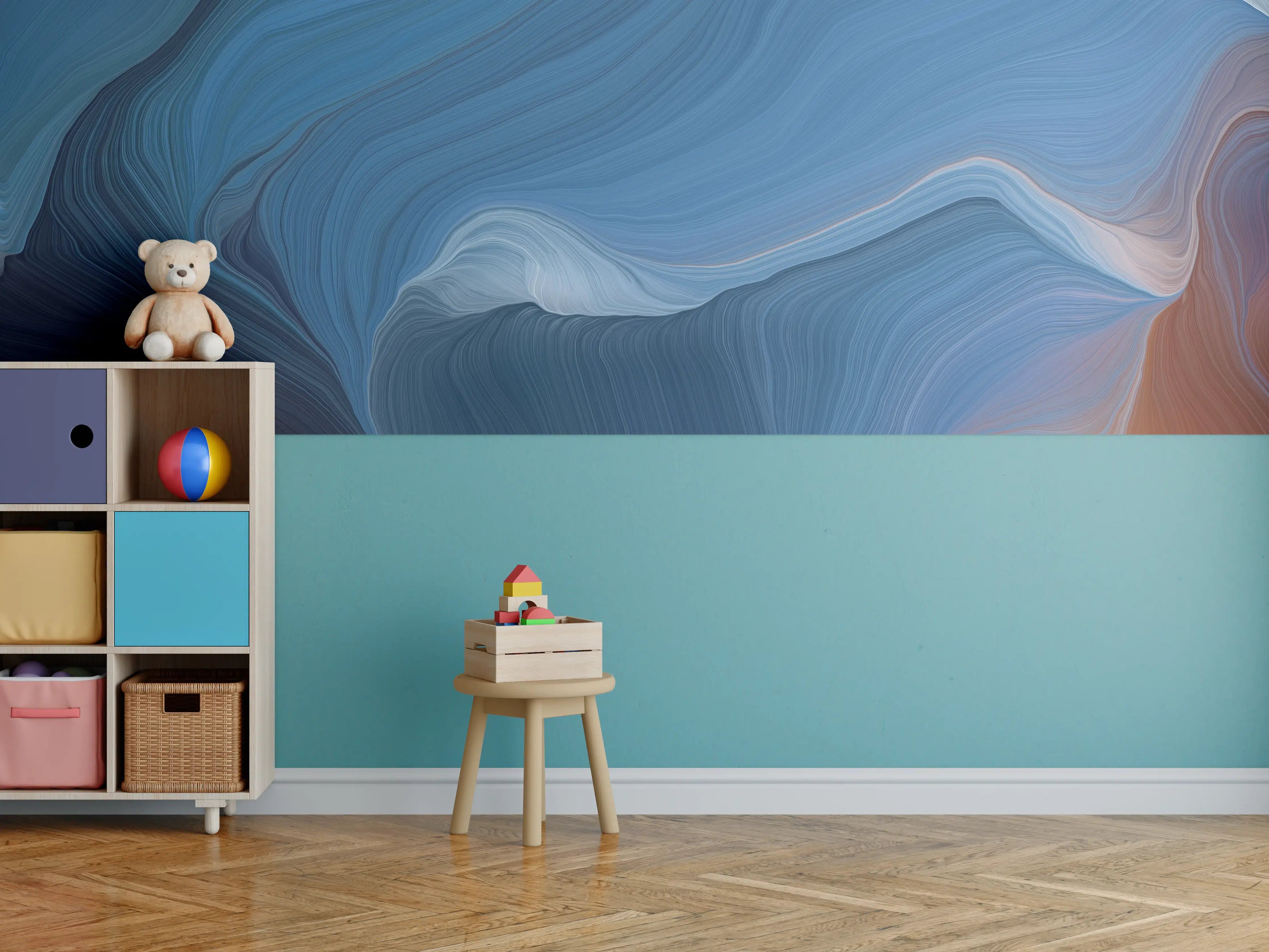Kinderzimmer Wandgestaltung - Blaue Farbenspiele mit fließender Textur