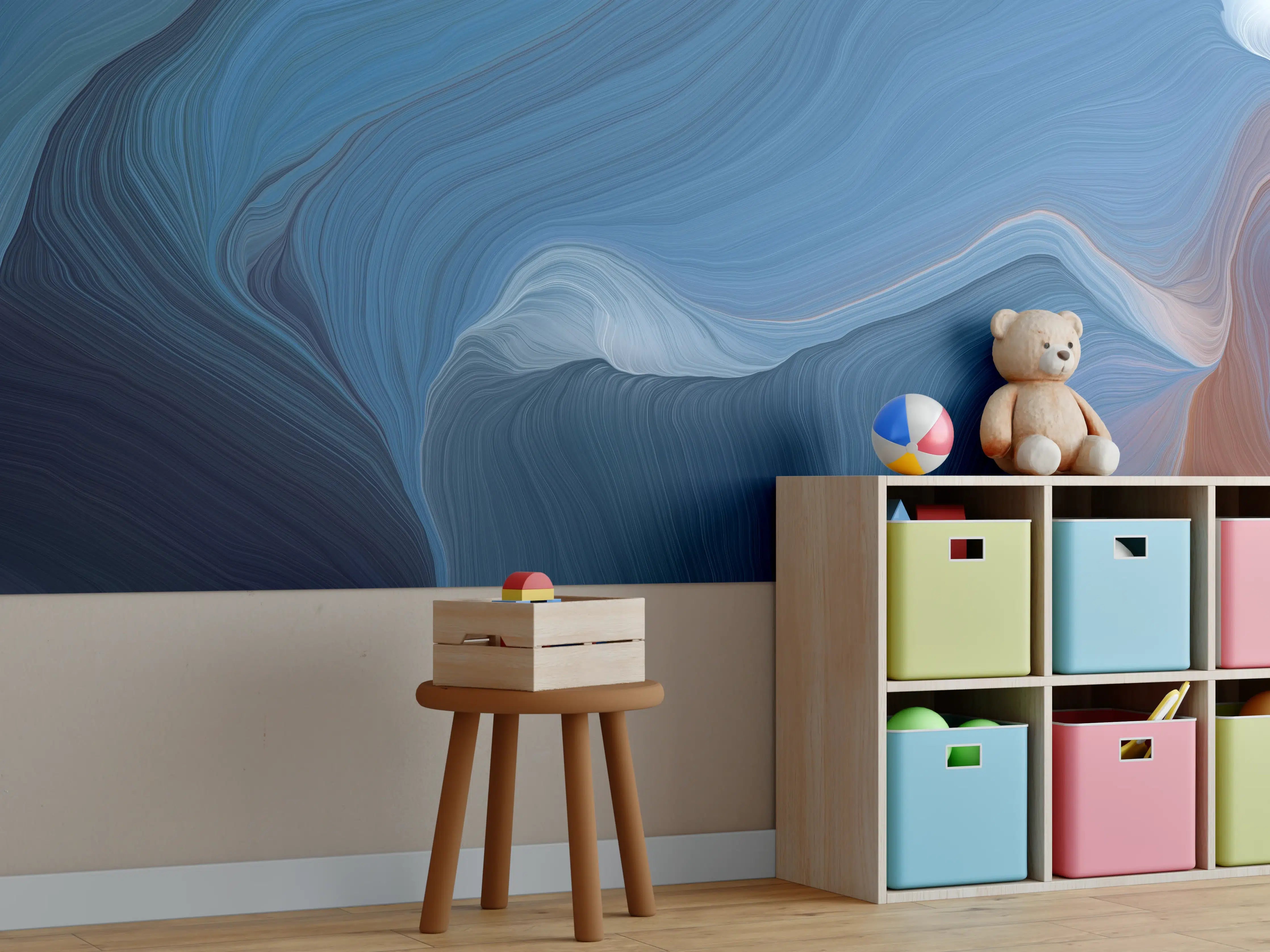 Kinderzimmer Wandgestaltung - Blaue Farbenspiele mit fließender Textur