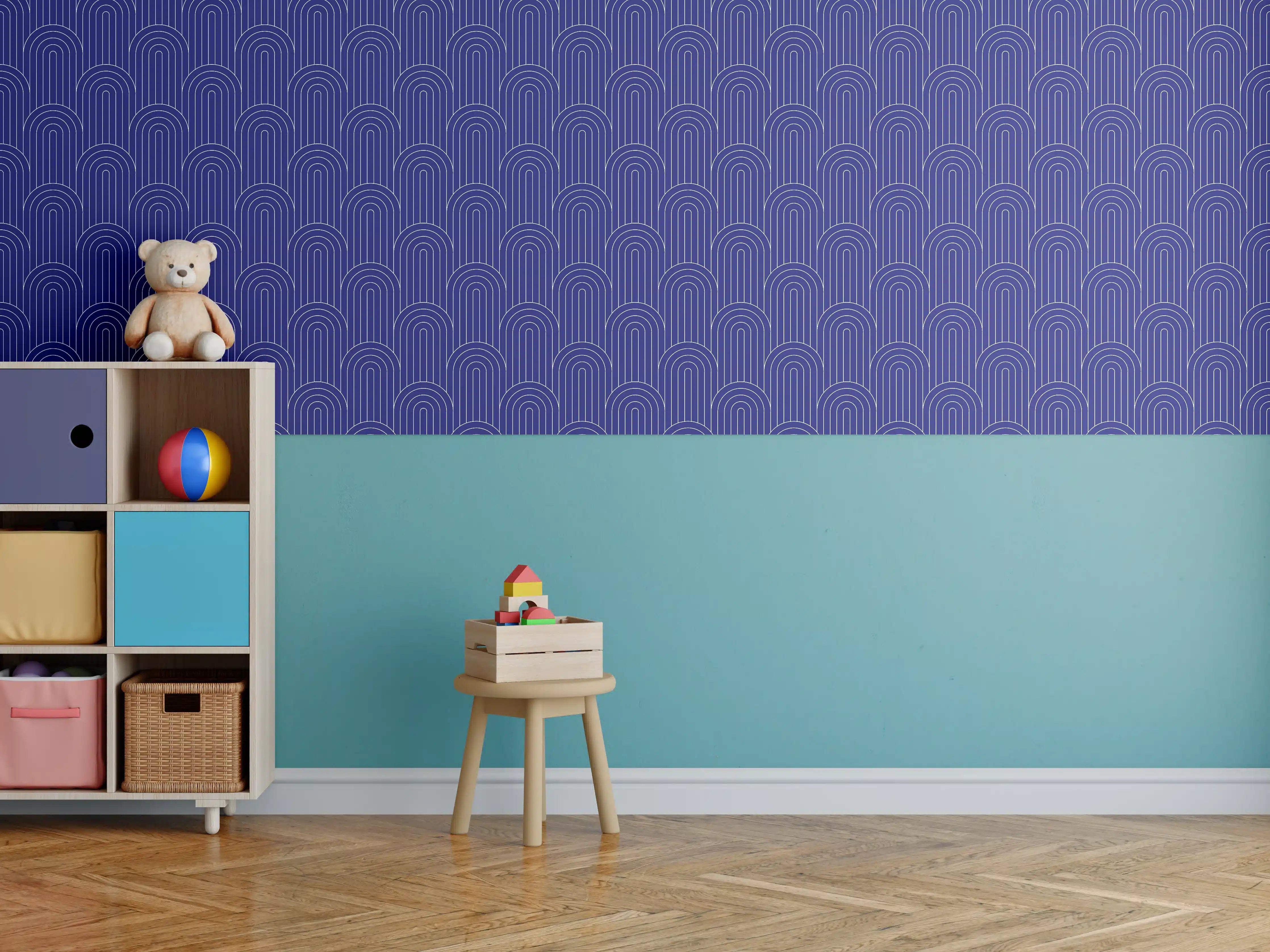Kinderzimmer Wandgestaltung - Blaue Fliesen mit goldenen Akzenten