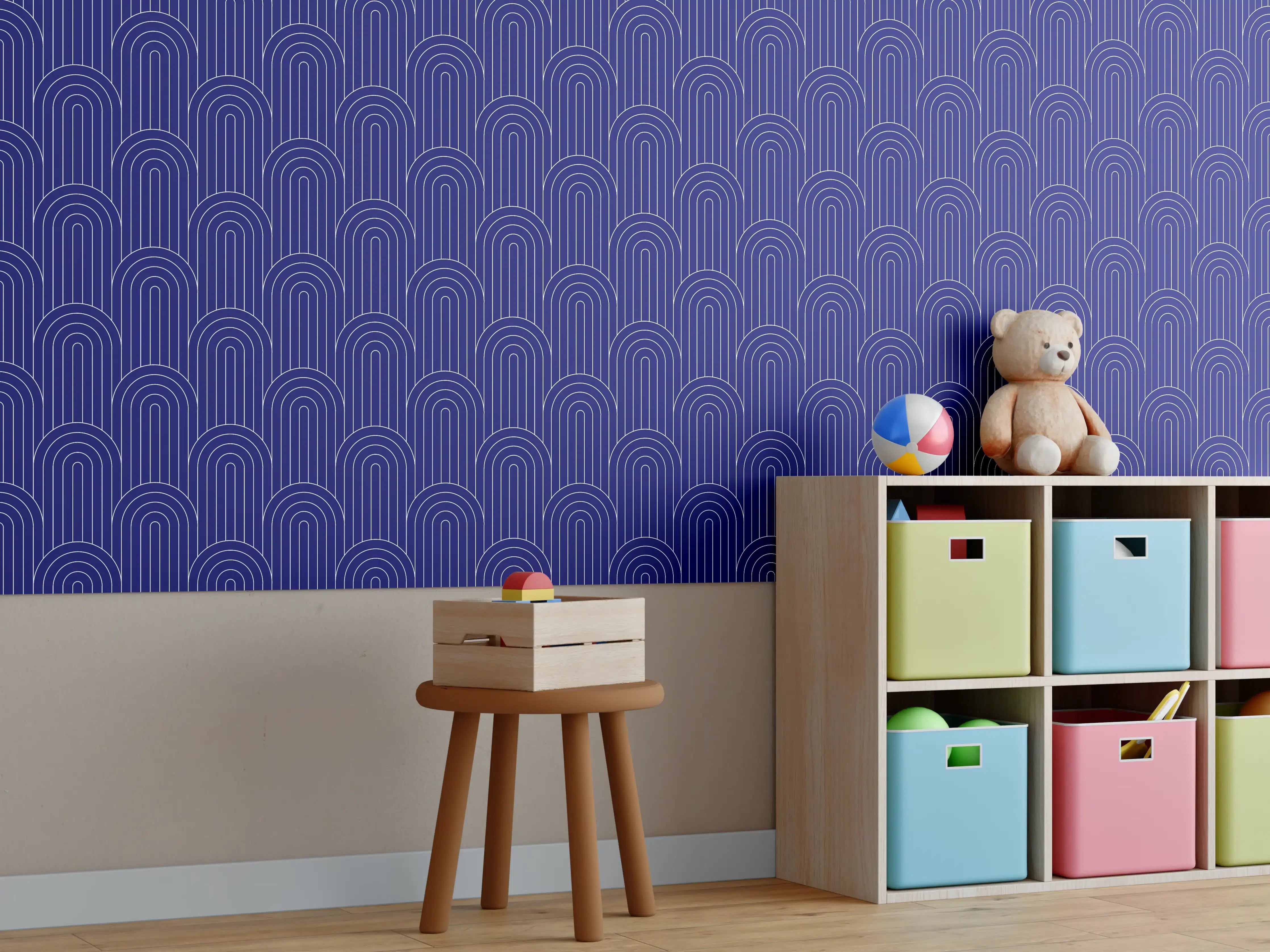 Kinderzimmer Wandgestaltung - Blaue Fliesen mit goldenen Akzenten