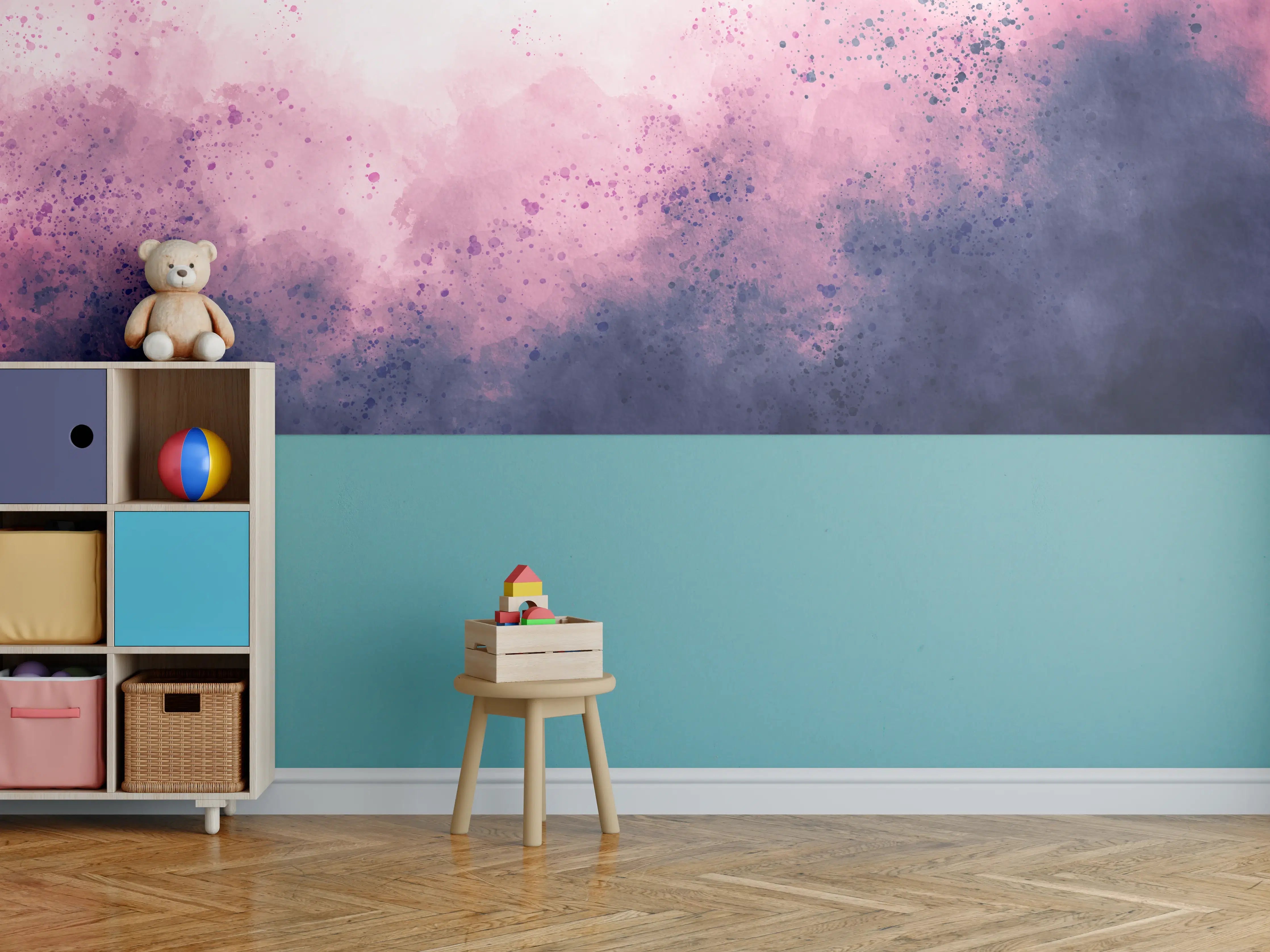 Kinderzimmer Wandgestaltung - Blaue Lila Aquarell Himmel Textur