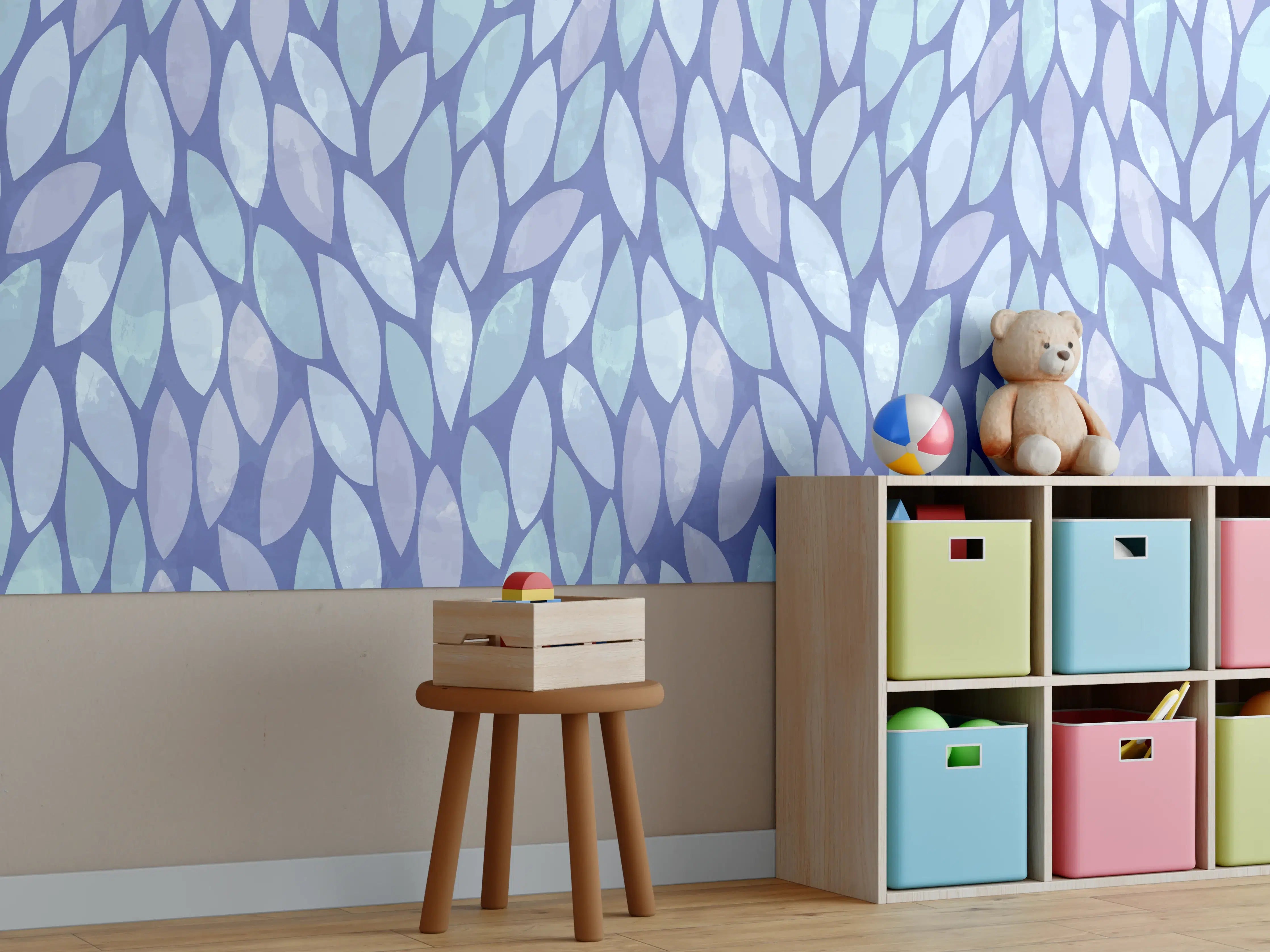 Kinderzimmer Wandgestaltung - Blaue Mosaik-Design mit Wasser-Textur