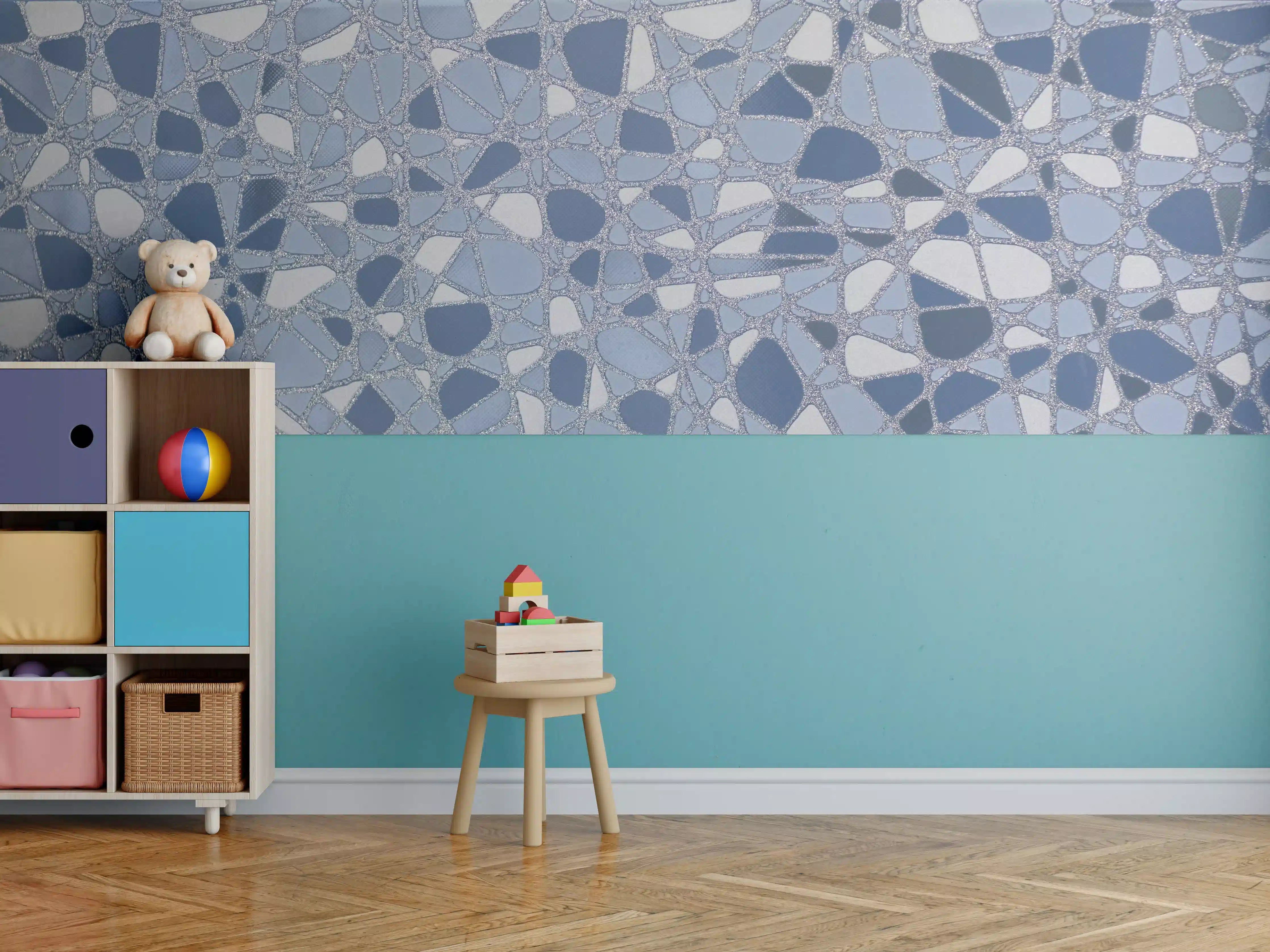 Kinderzimmer Wandgestaltung - Blaue Mosaik-Fliese mit strukturierter Oberfläche
