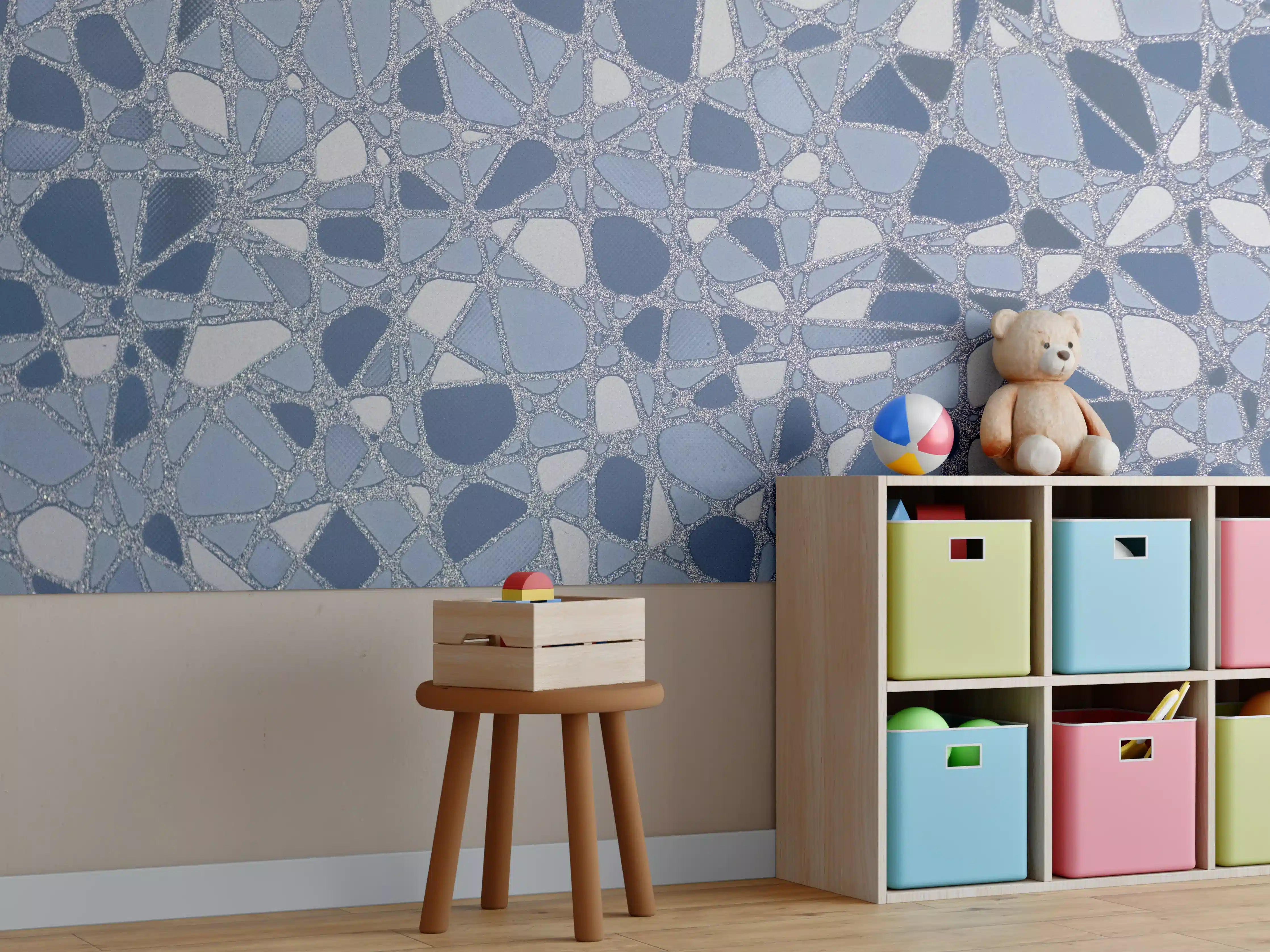 Kinderzimmer Wandgestaltung - Blaue Mosaik-Fliese mit strukturierter Oberfläche