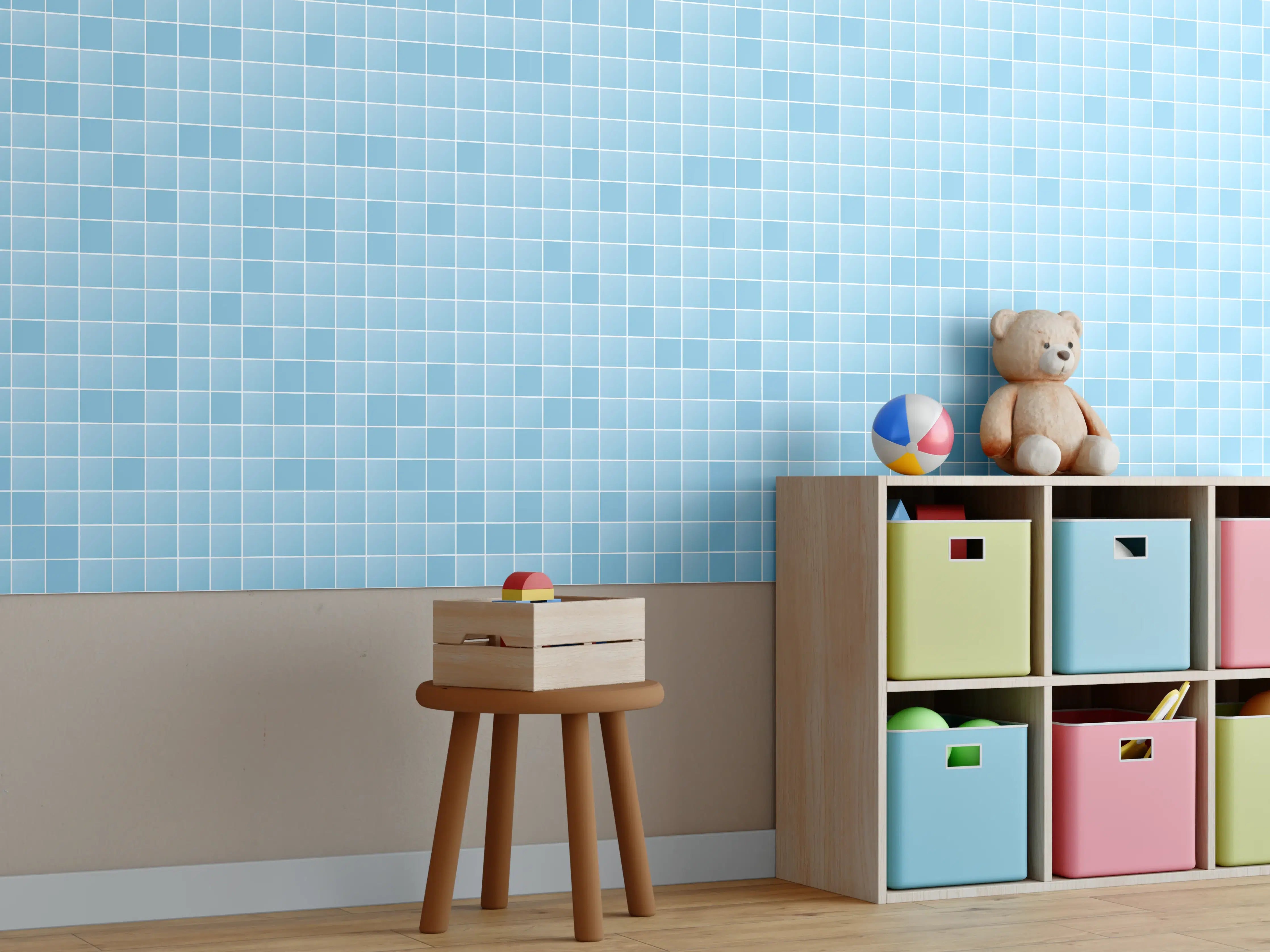 Kinderzimmer Wandgestaltung - Blaue Musterstruktur