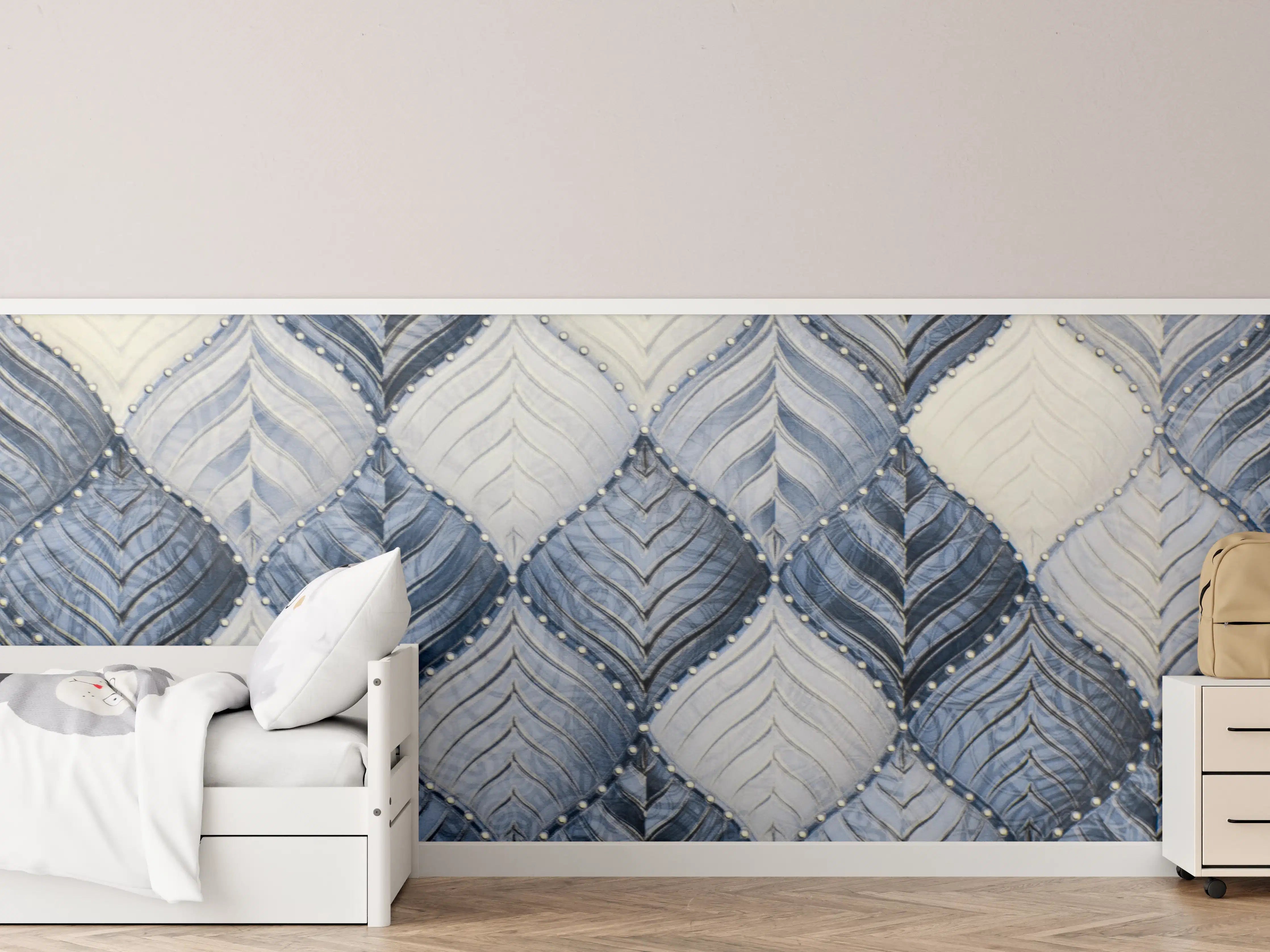 Kinderzimmer Wandgestaltung - Blaue Quilt-Textur mit eleganten Mustern