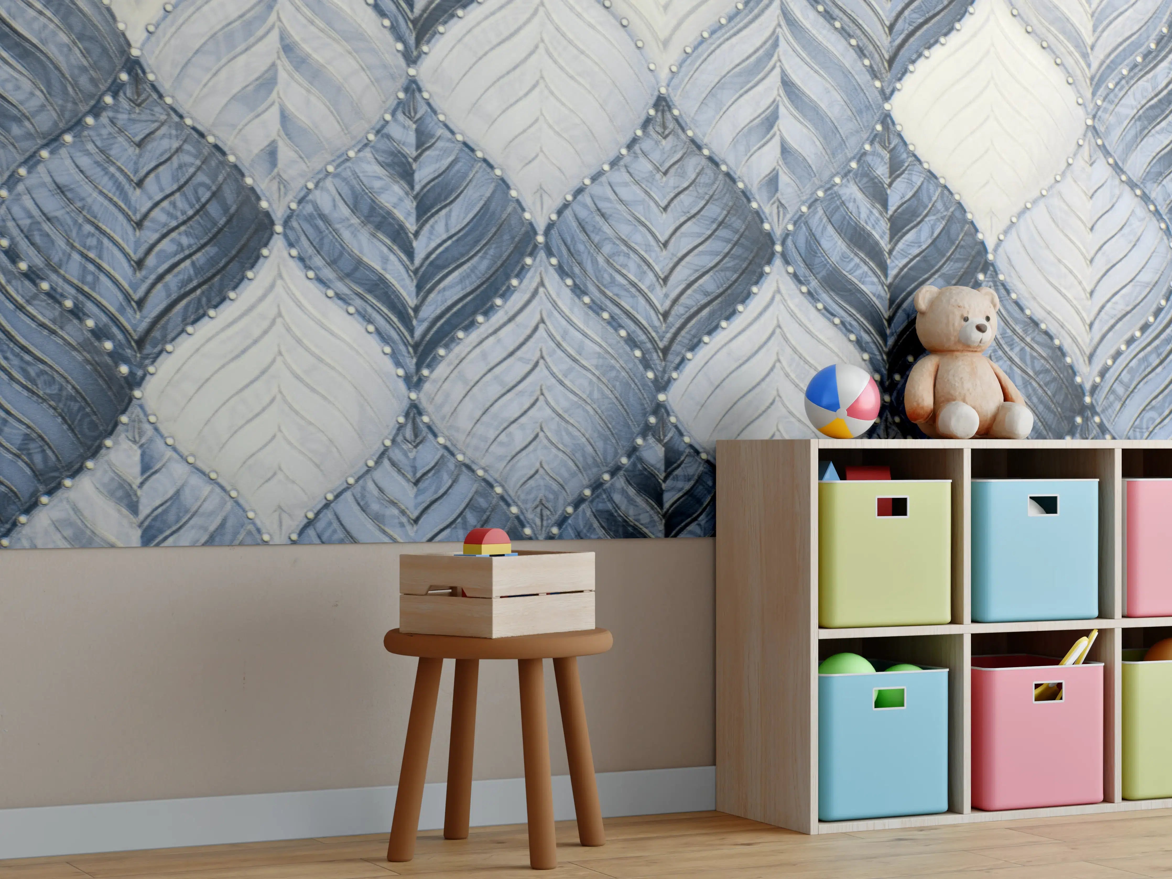 Kinderzimmer Wandgestaltung - Blaue Quilt-Textur mit eleganten Mustern