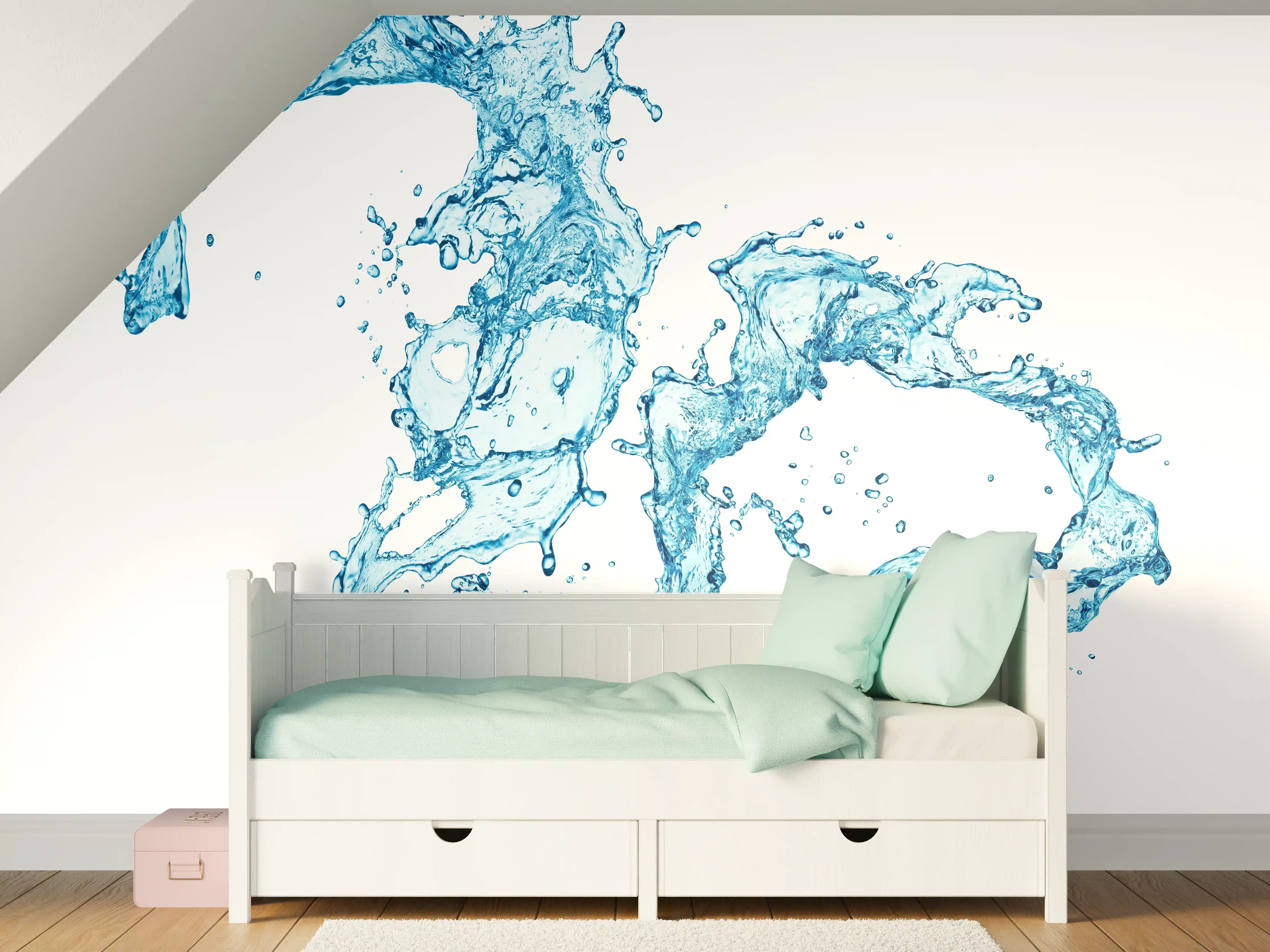 Kinderzimmer Wandgestaltung - Blaue Wasser Spritzer weißer Hintergrund