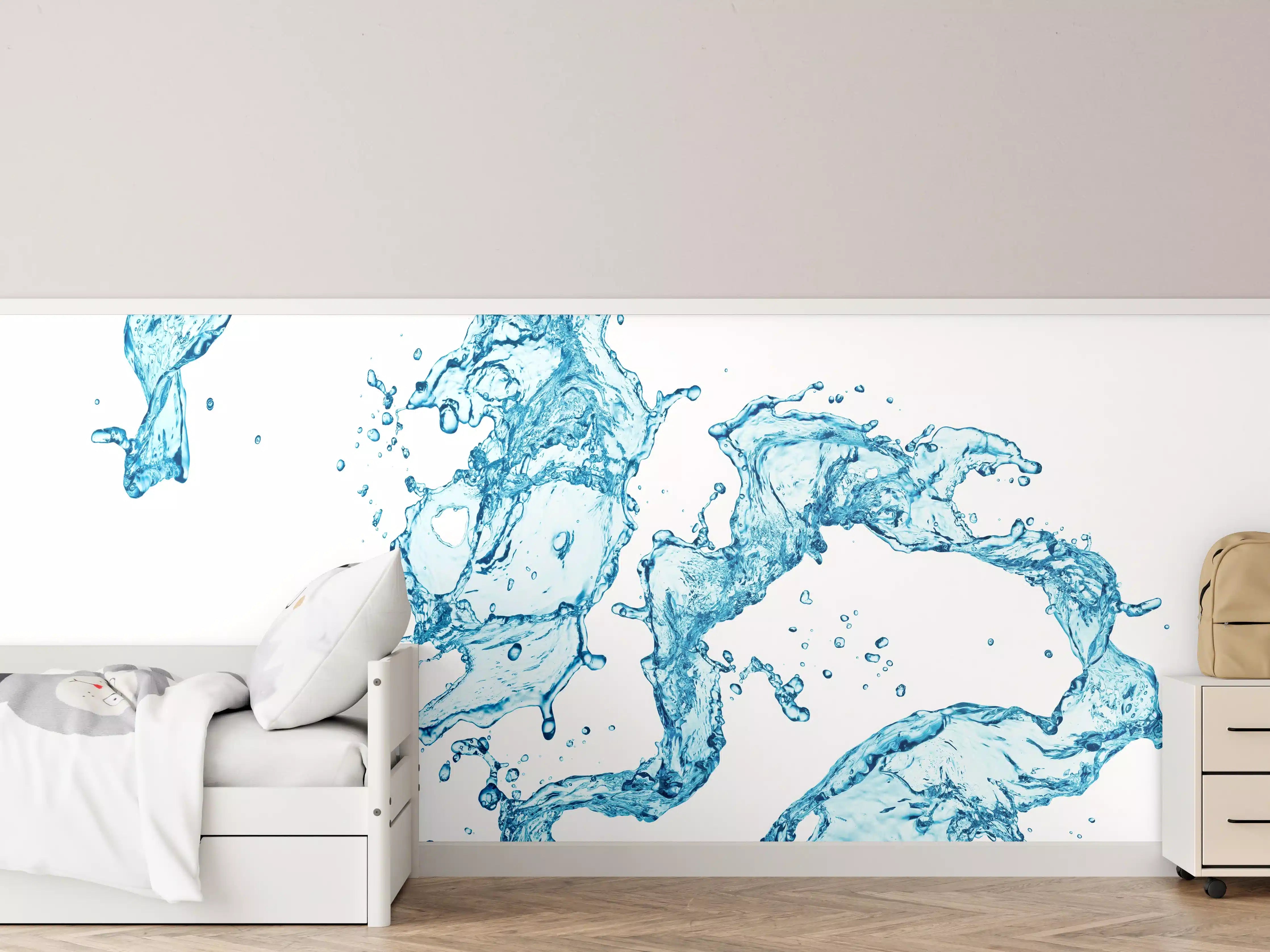 Kinderzimmer Wandgestaltung - Blaue Wasser Spritzer weißer Hintergrund