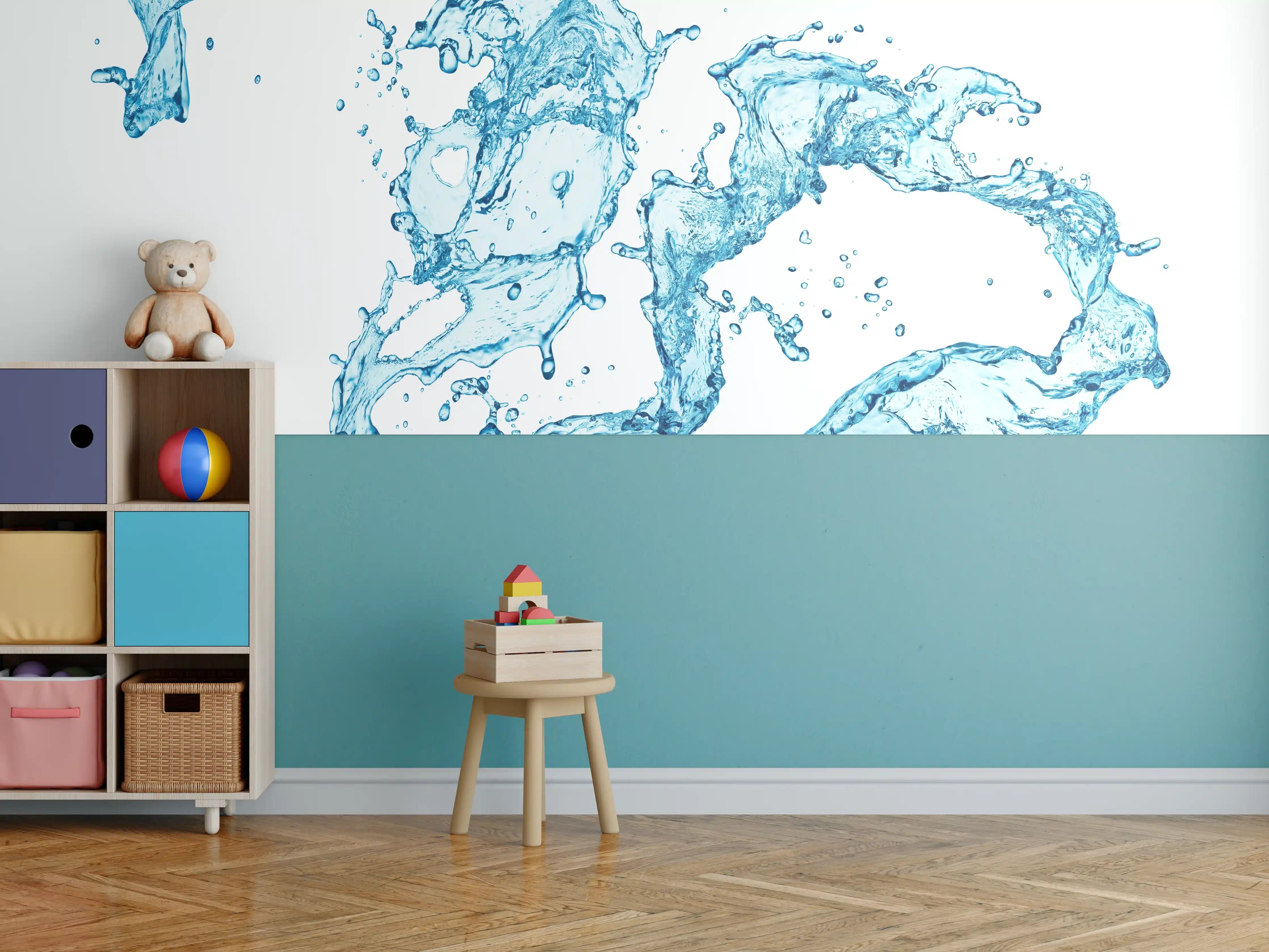 Kinderzimmer Wandgestaltung - Blaue Wasser Spritzer weißer Hintergrund