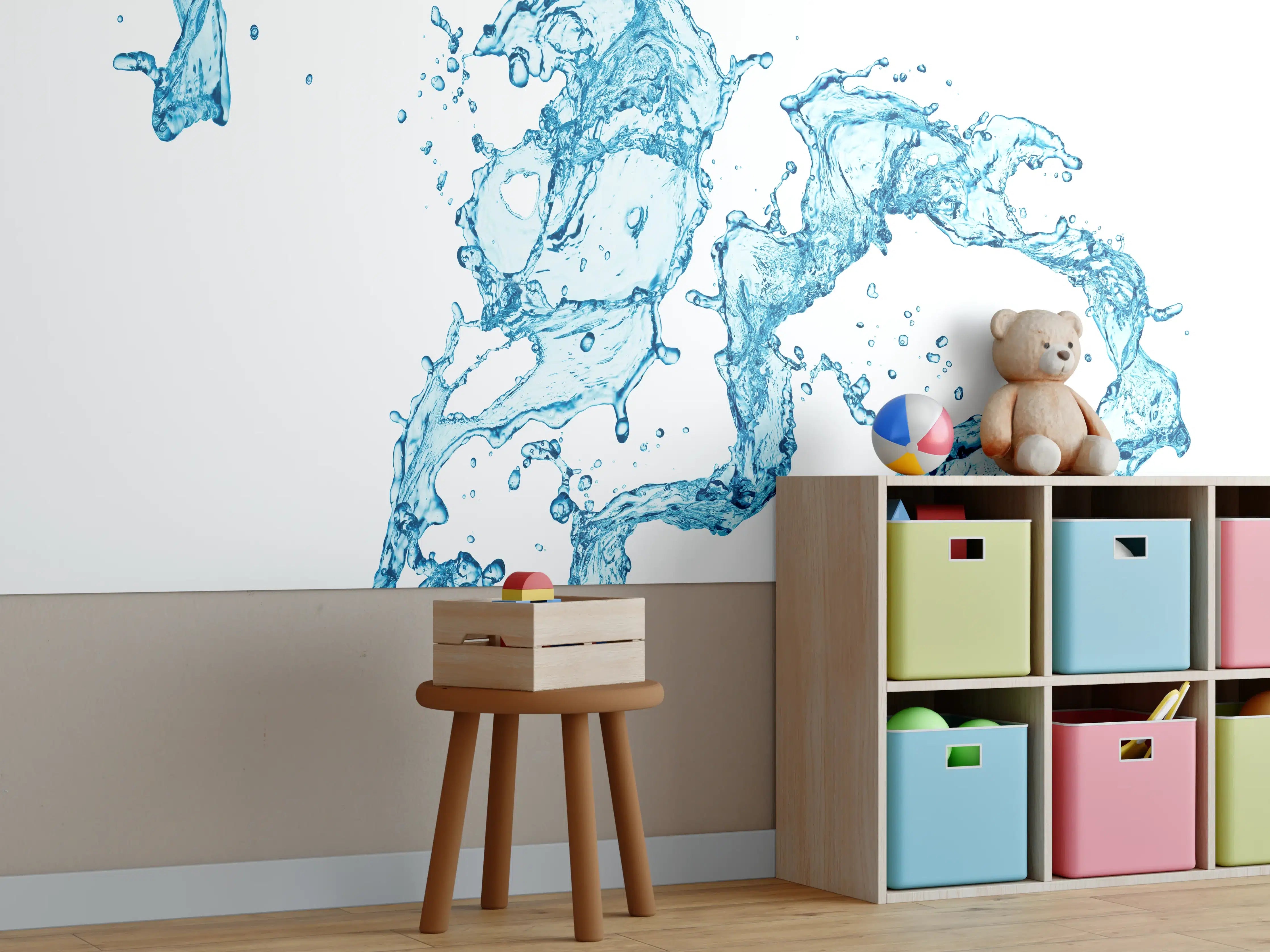 Kinderzimmer Wandgestaltung - Blaue Wasser Spritzer weißer Hintergrund