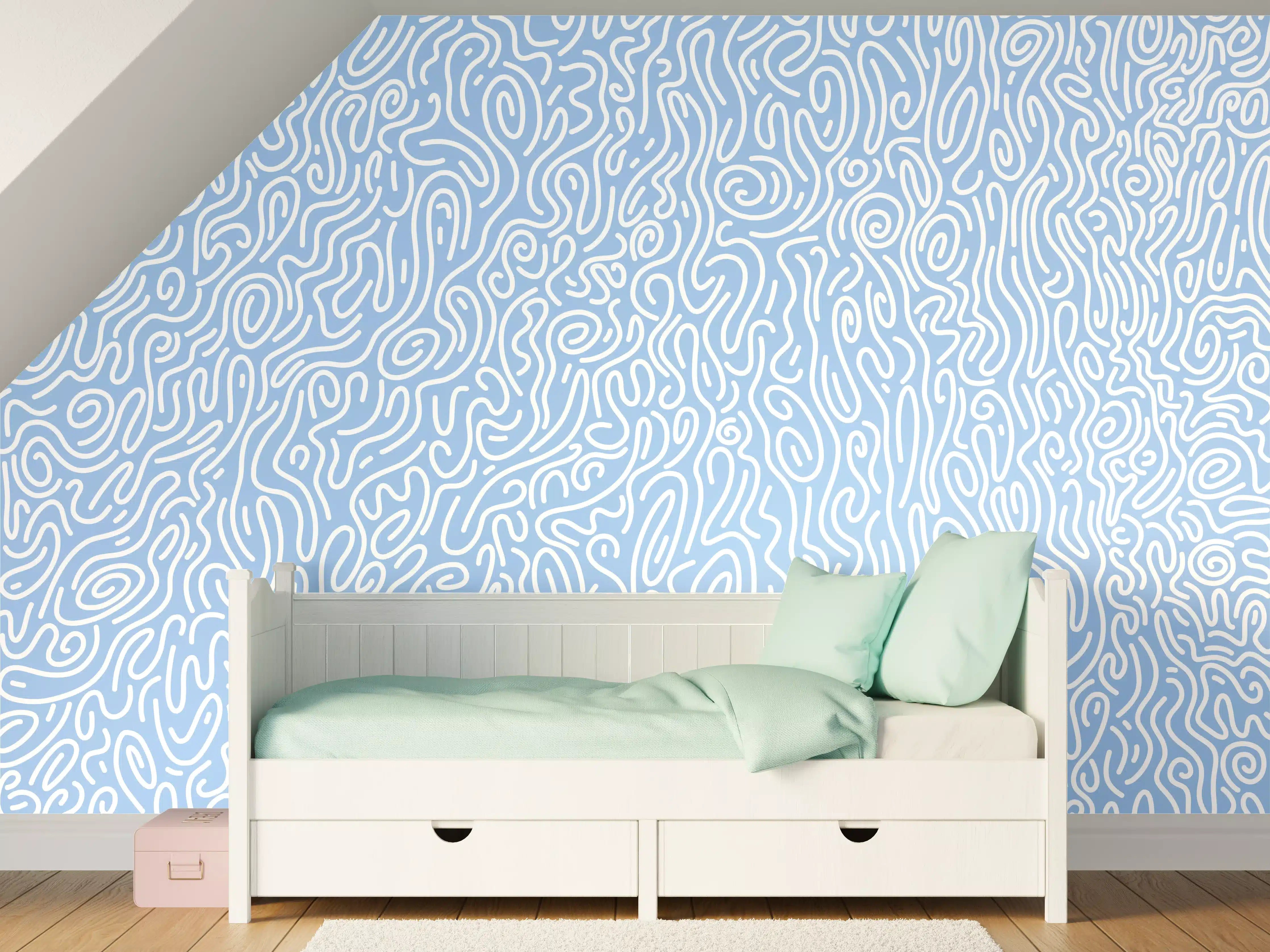 Kinderzimmer Wandgestaltung - Blaue abstrakte Linienmuster