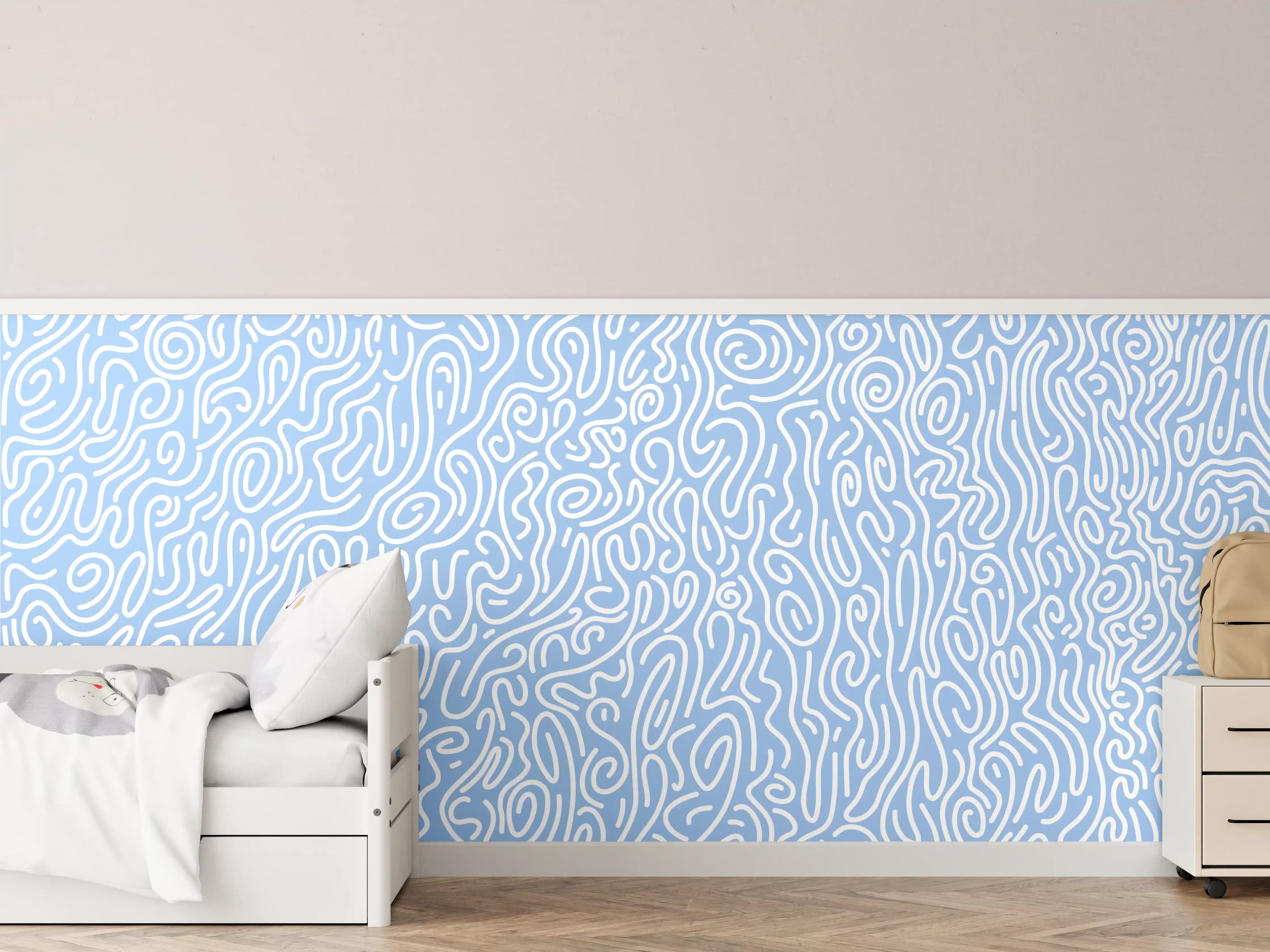 Kinderzimmer Wandgestaltung - Blaue abstrakte Linienmuster