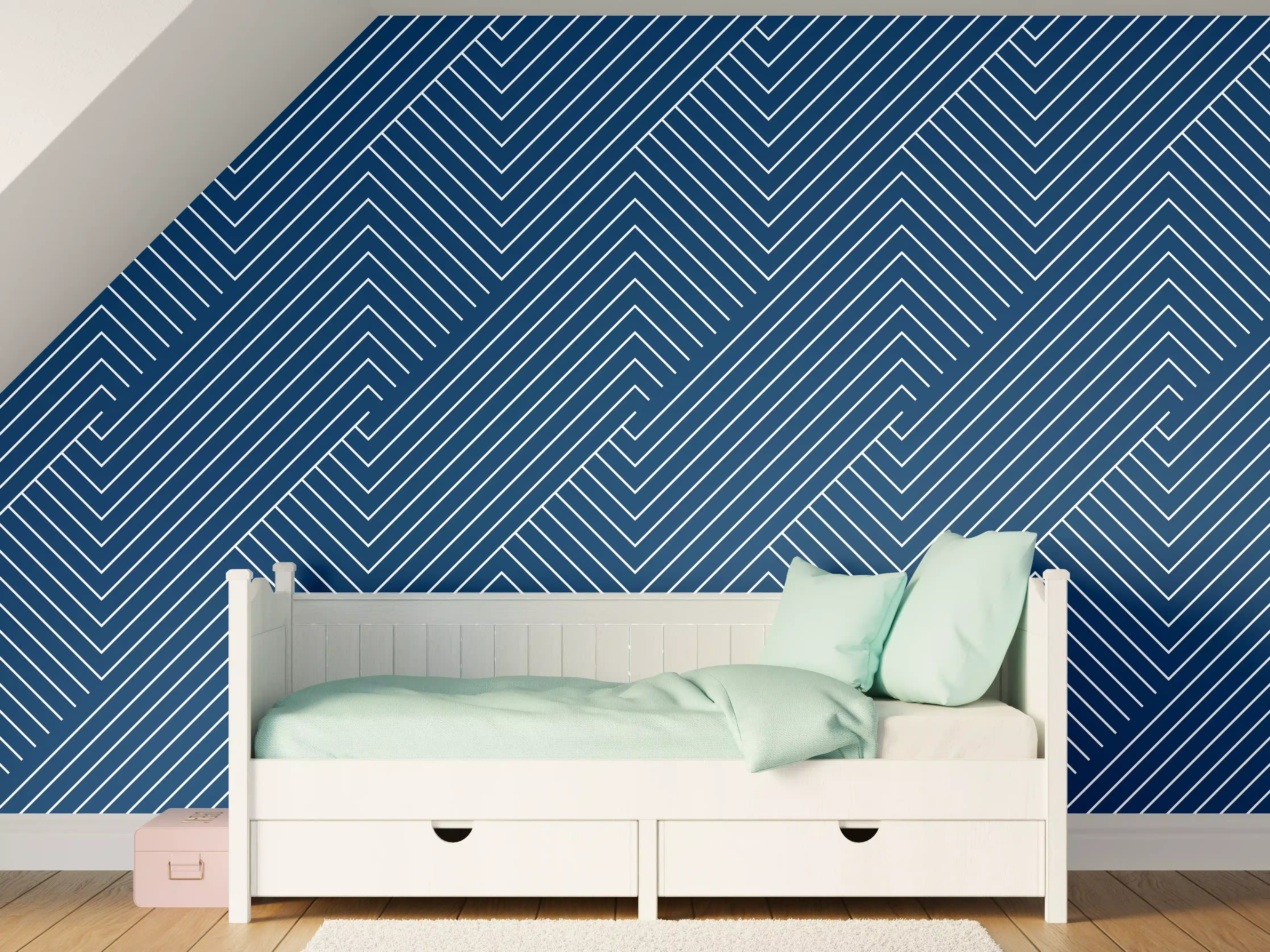 Kinderzimmer Wandgestaltung - Blaue geometrische Wandgestaltung