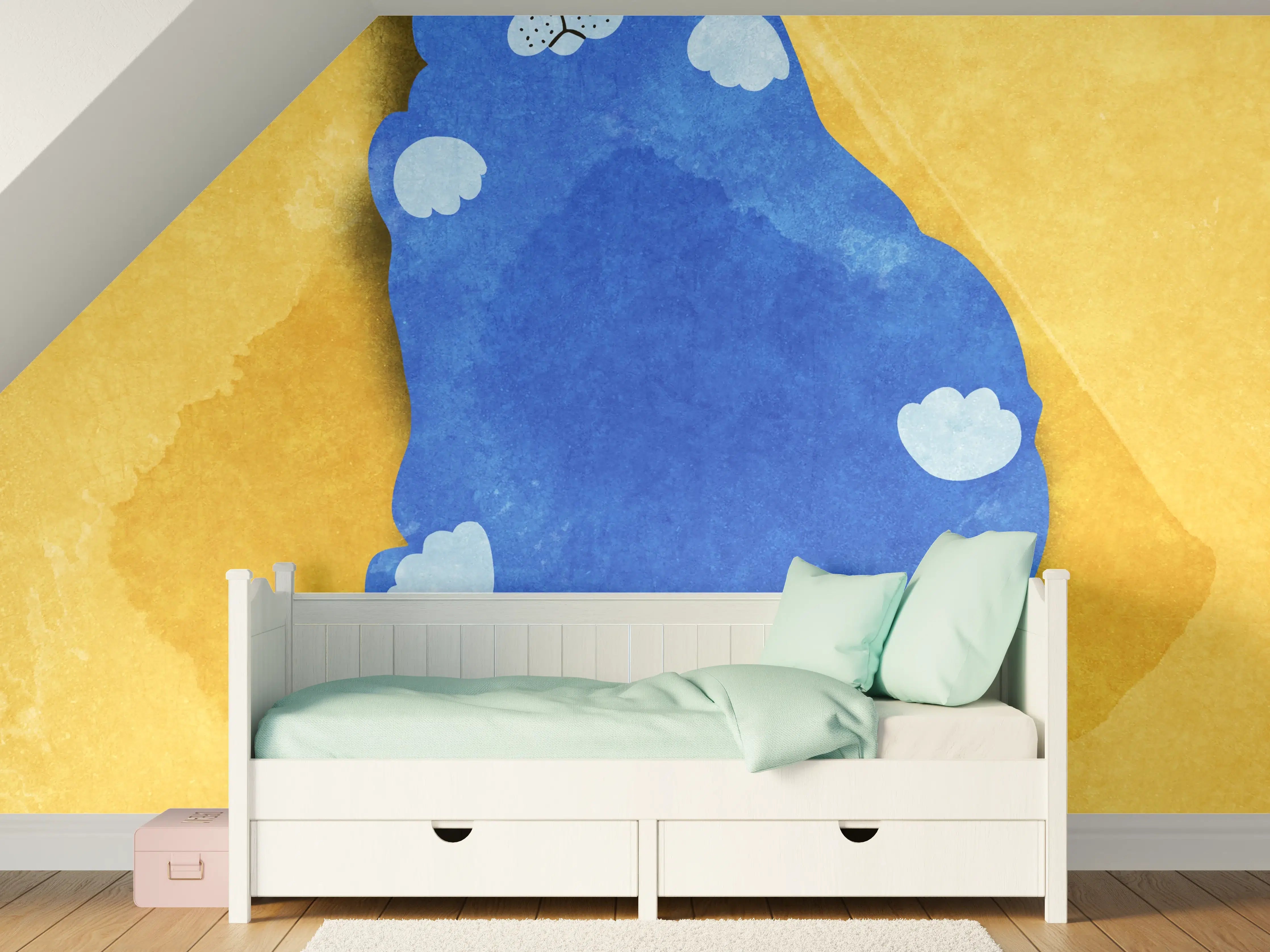 Kinderzimmer Wandgestaltung - Blauer Lustiger Katzen-Print