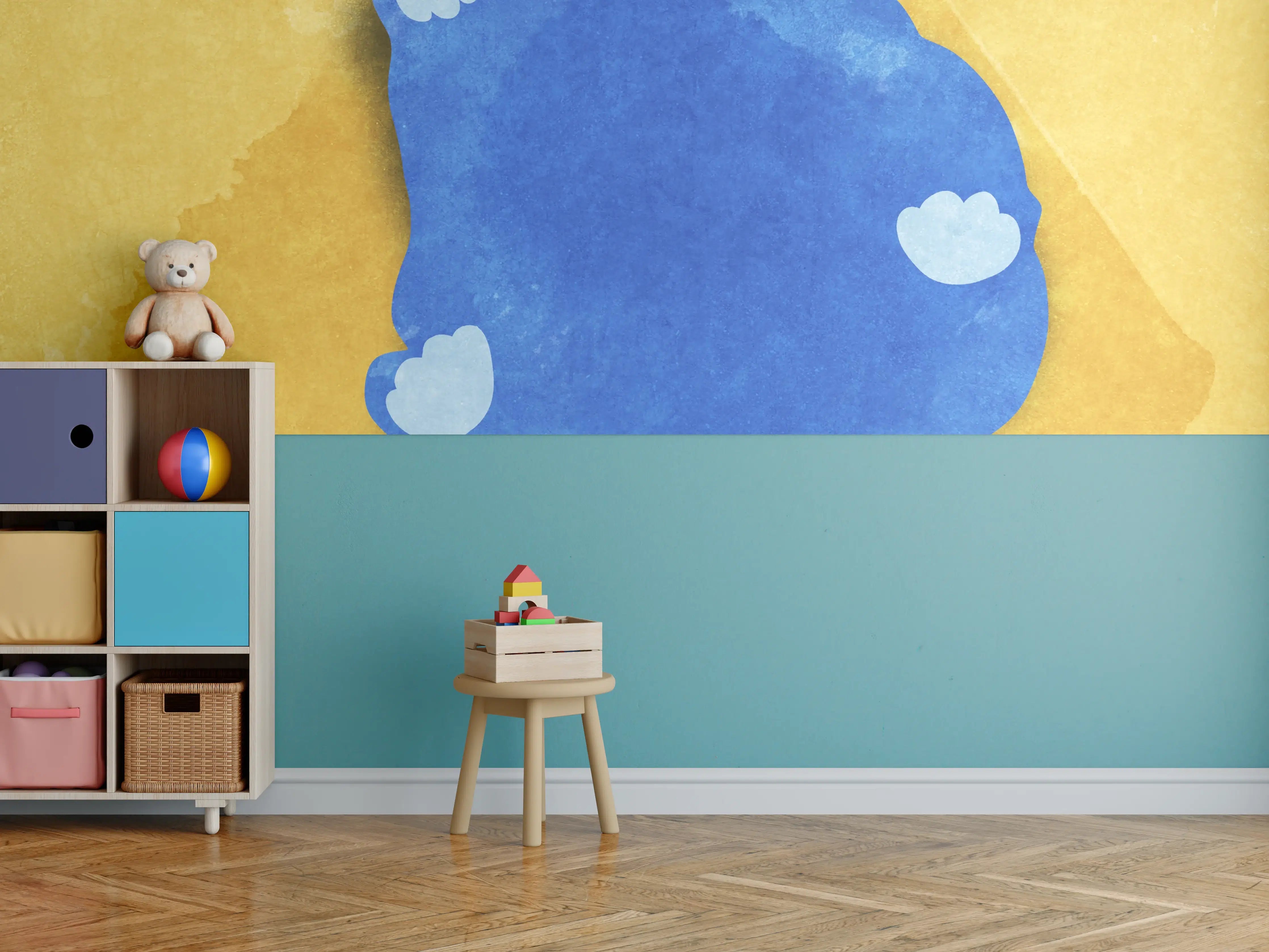 Kinderzimmer Wandgestaltung - Blauer Lustiger Katzen-Print