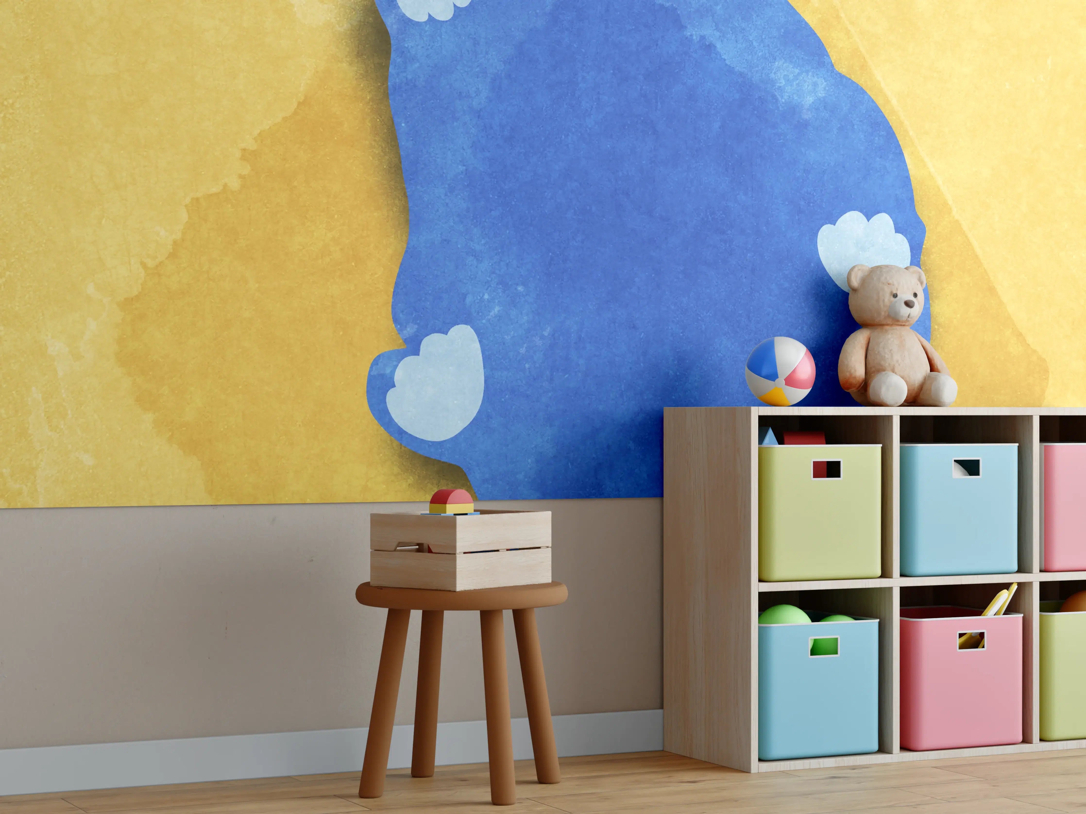 Kinderzimmer Wandgestaltung - Blauer Lustiger Katzen-Print