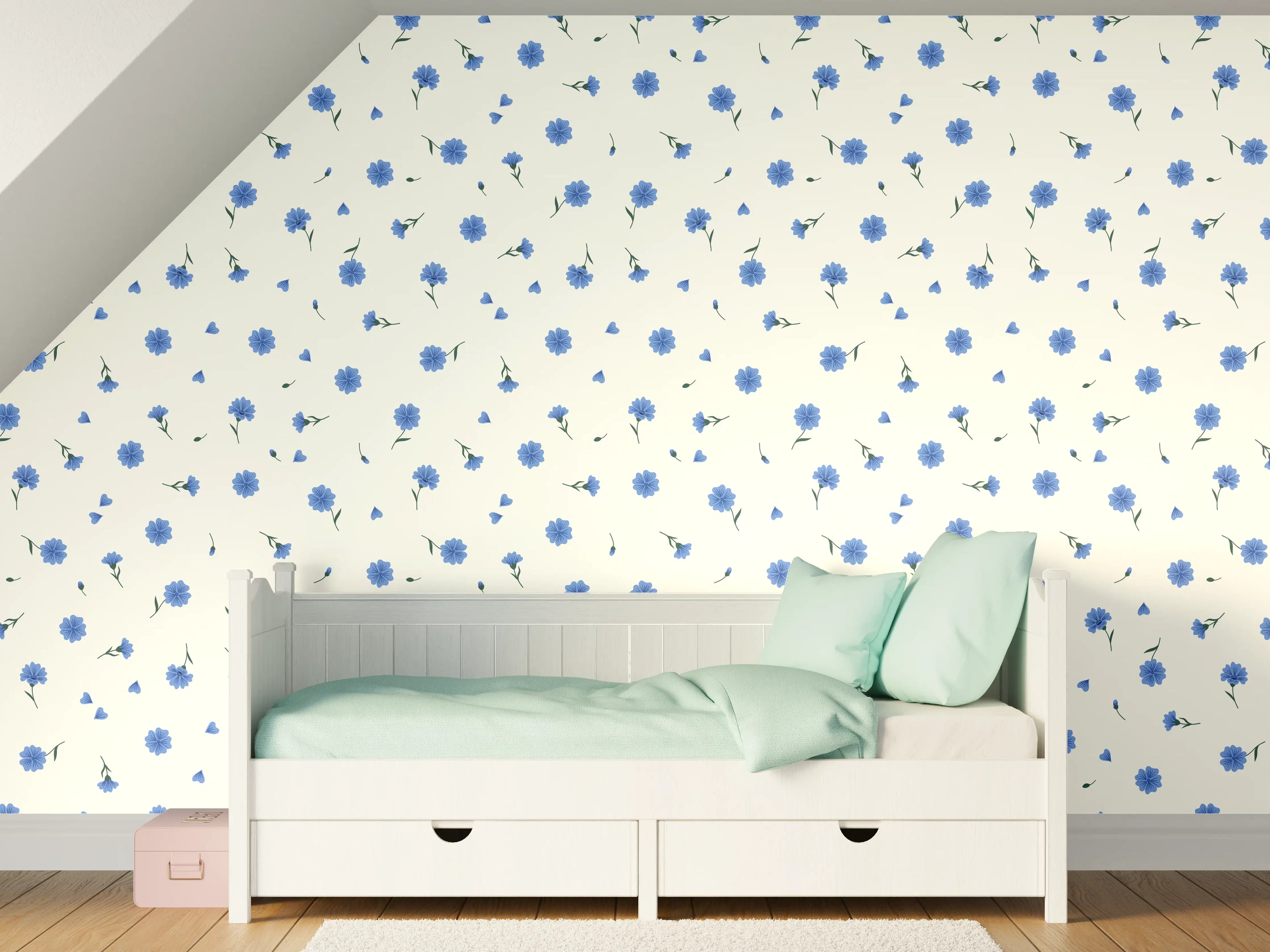 Kinderzimmer Wandgestaltung - Blauer Punktmuster auf hellem Hintergrund