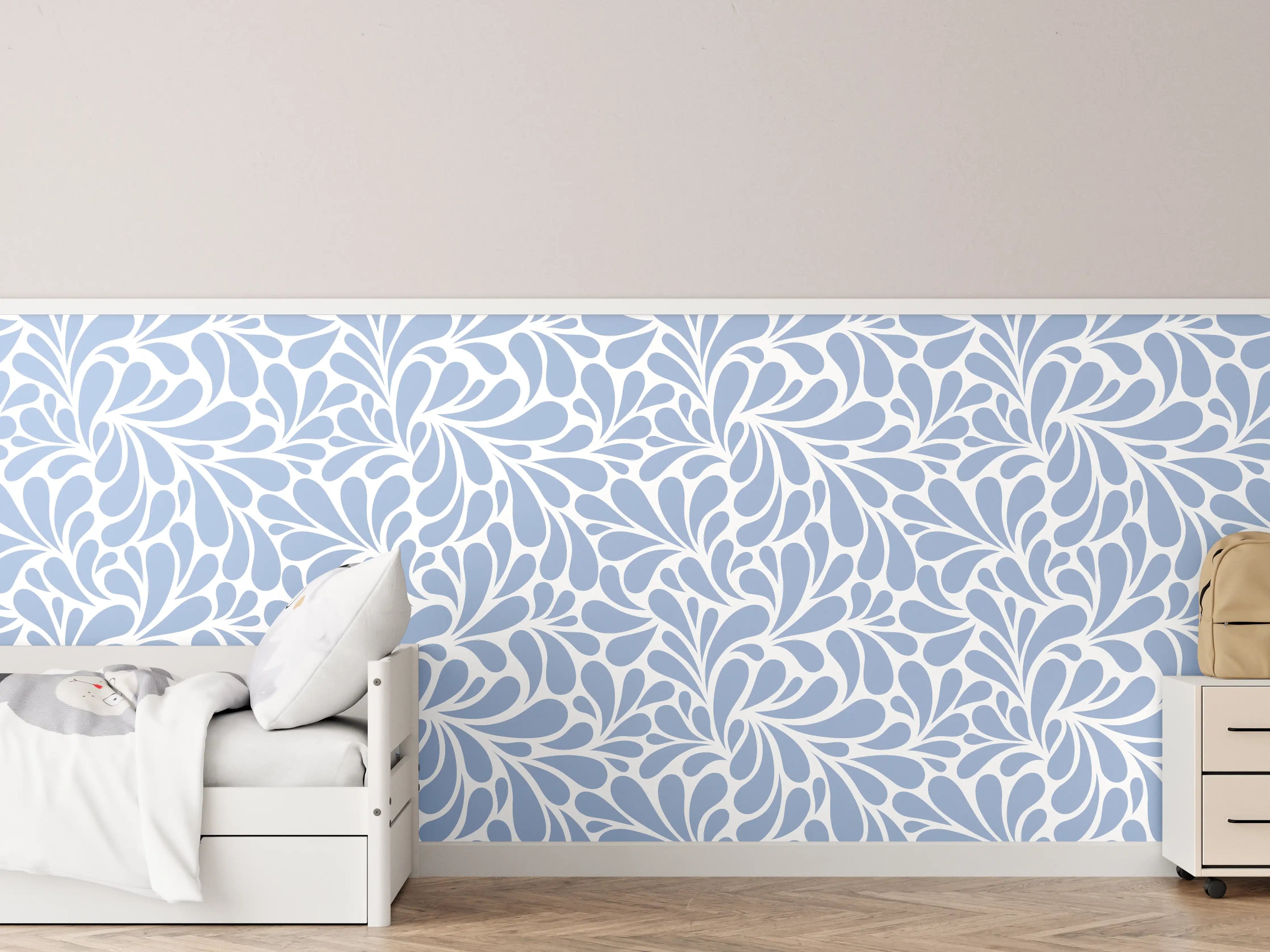 Kinderzimmer Wandgestaltung - Blaues Blättermuster