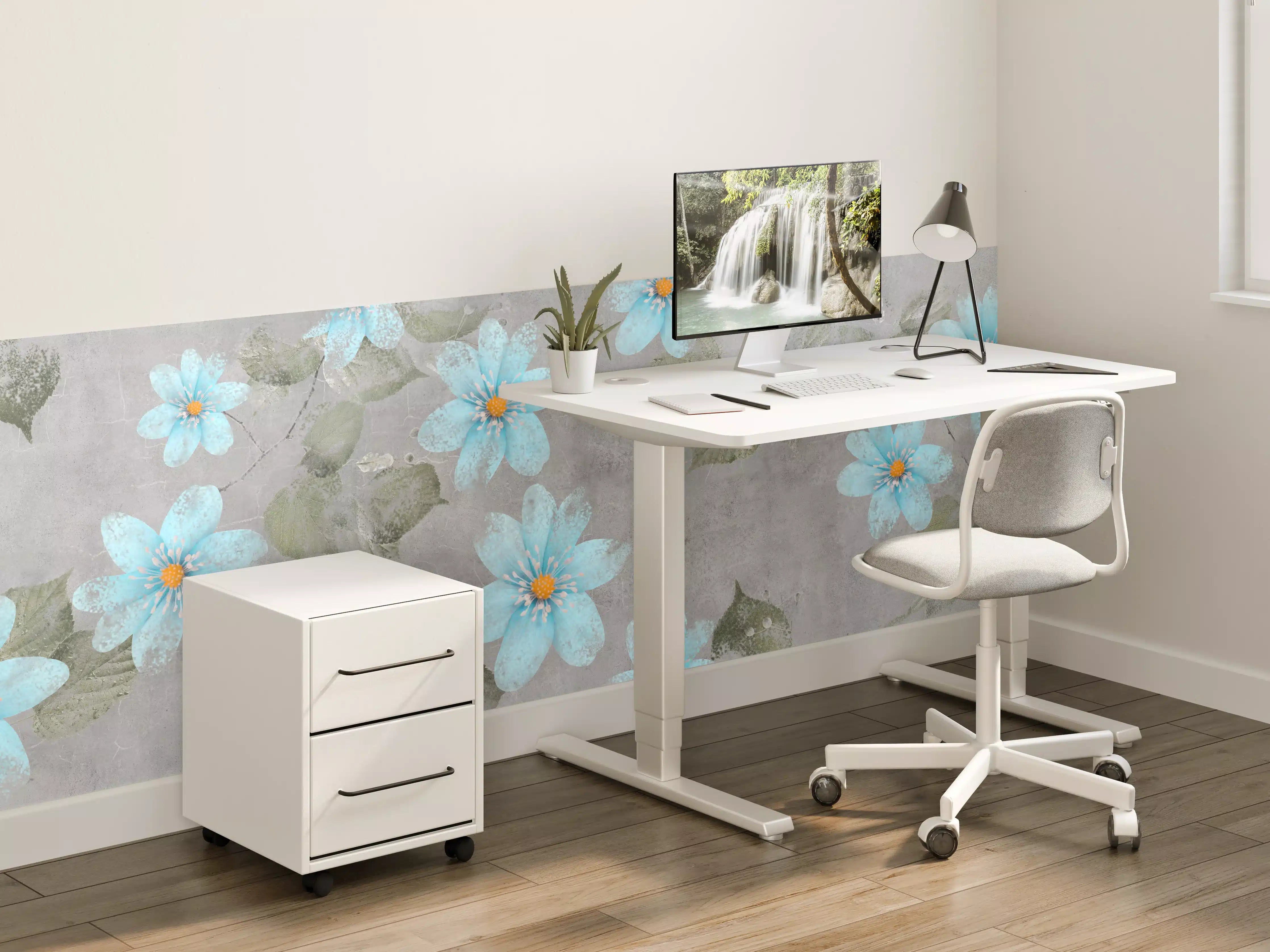 Kinderzimmer Wandgestaltung - Blaues Blumenmuster - Zeichnung