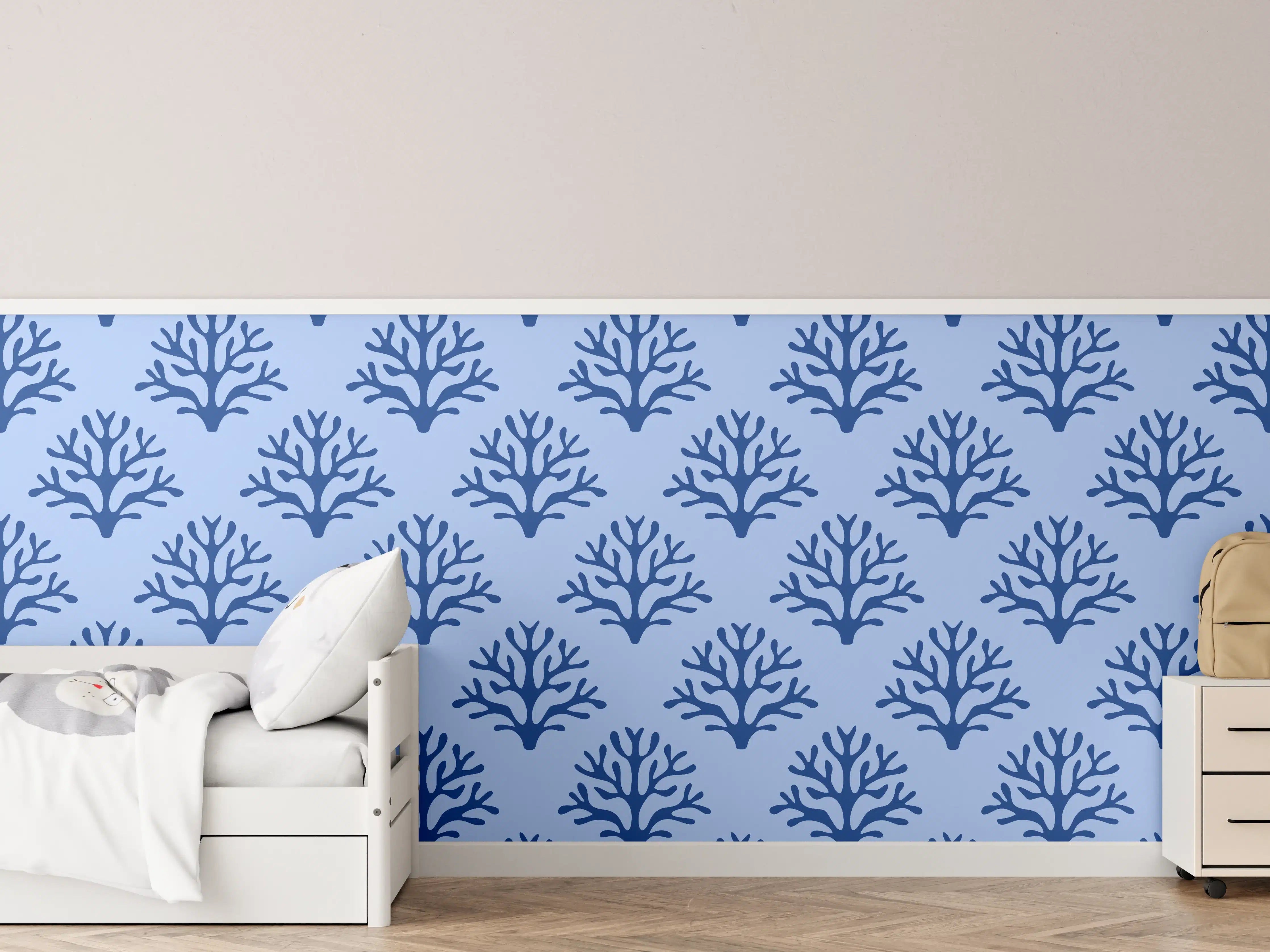 Kinderzimmer Wandgestaltung - Blaues Korallenmuster Tapete