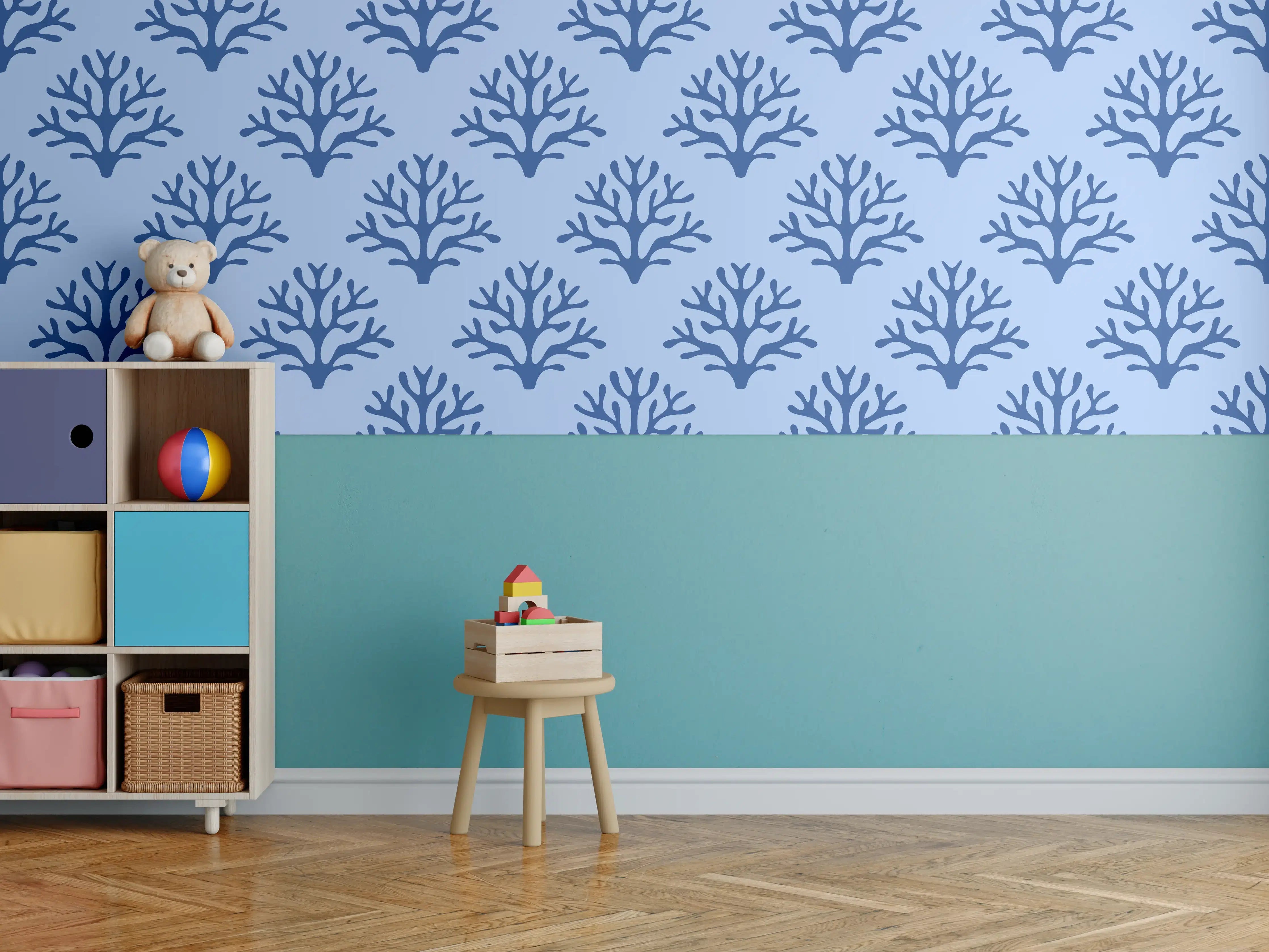 Kinderzimmer Wandgestaltung - Blaues Korallenmuster Tapete