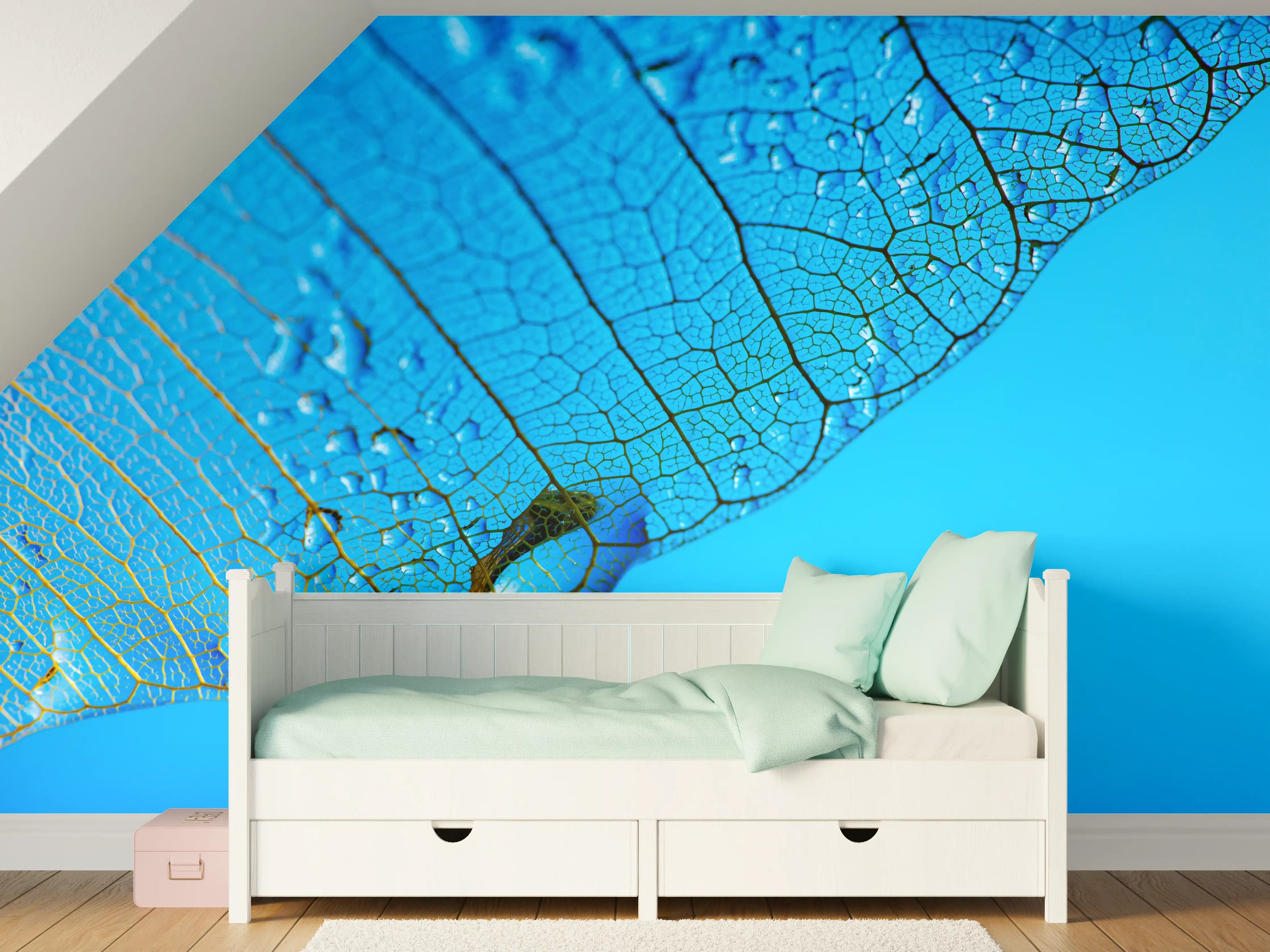 Kinderzimmer Wandgestaltung - Blaues Makro Blattgeäder