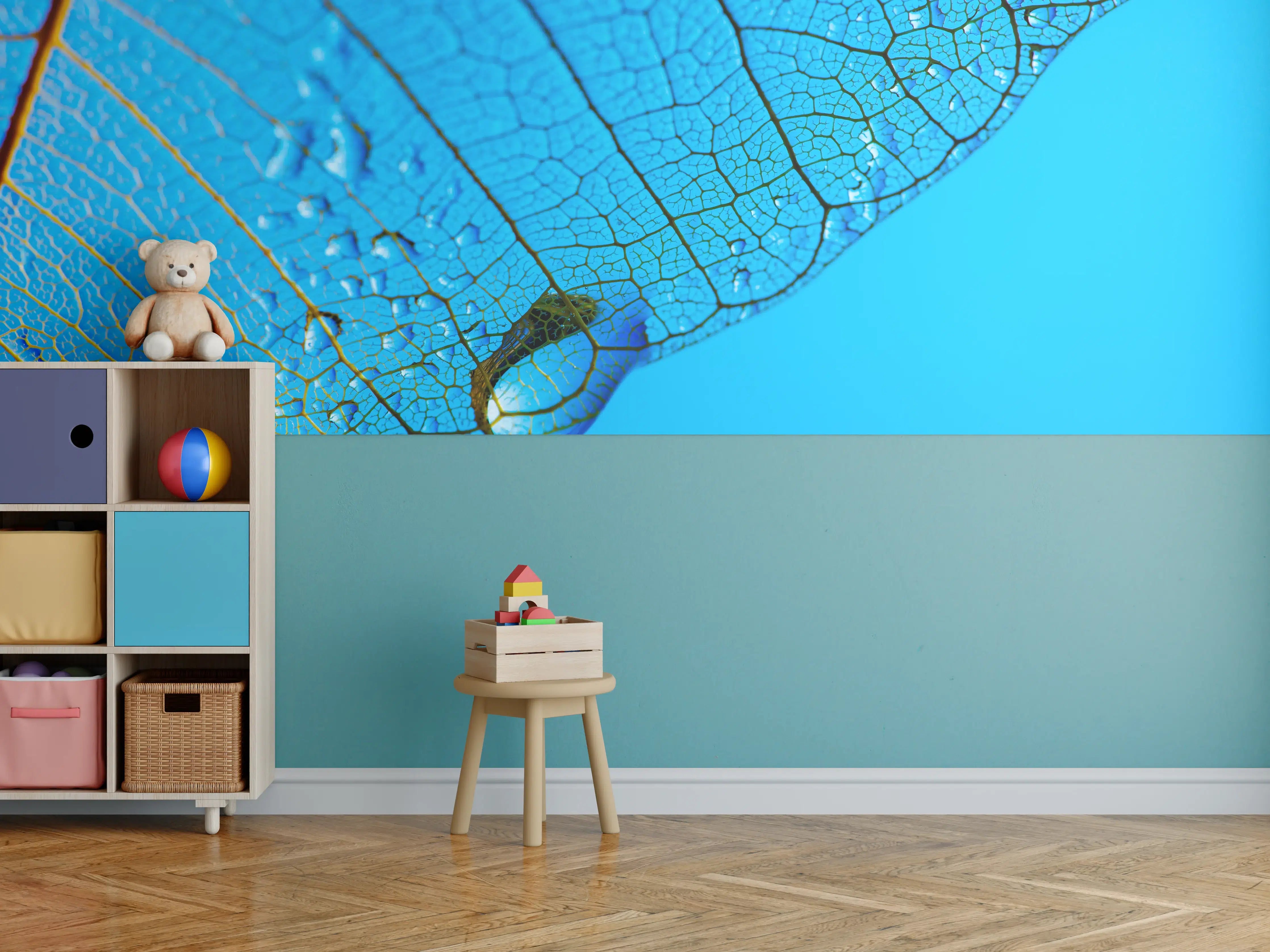 Kinderzimmer Wandgestaltung - Blaues Makro Blattgeäder