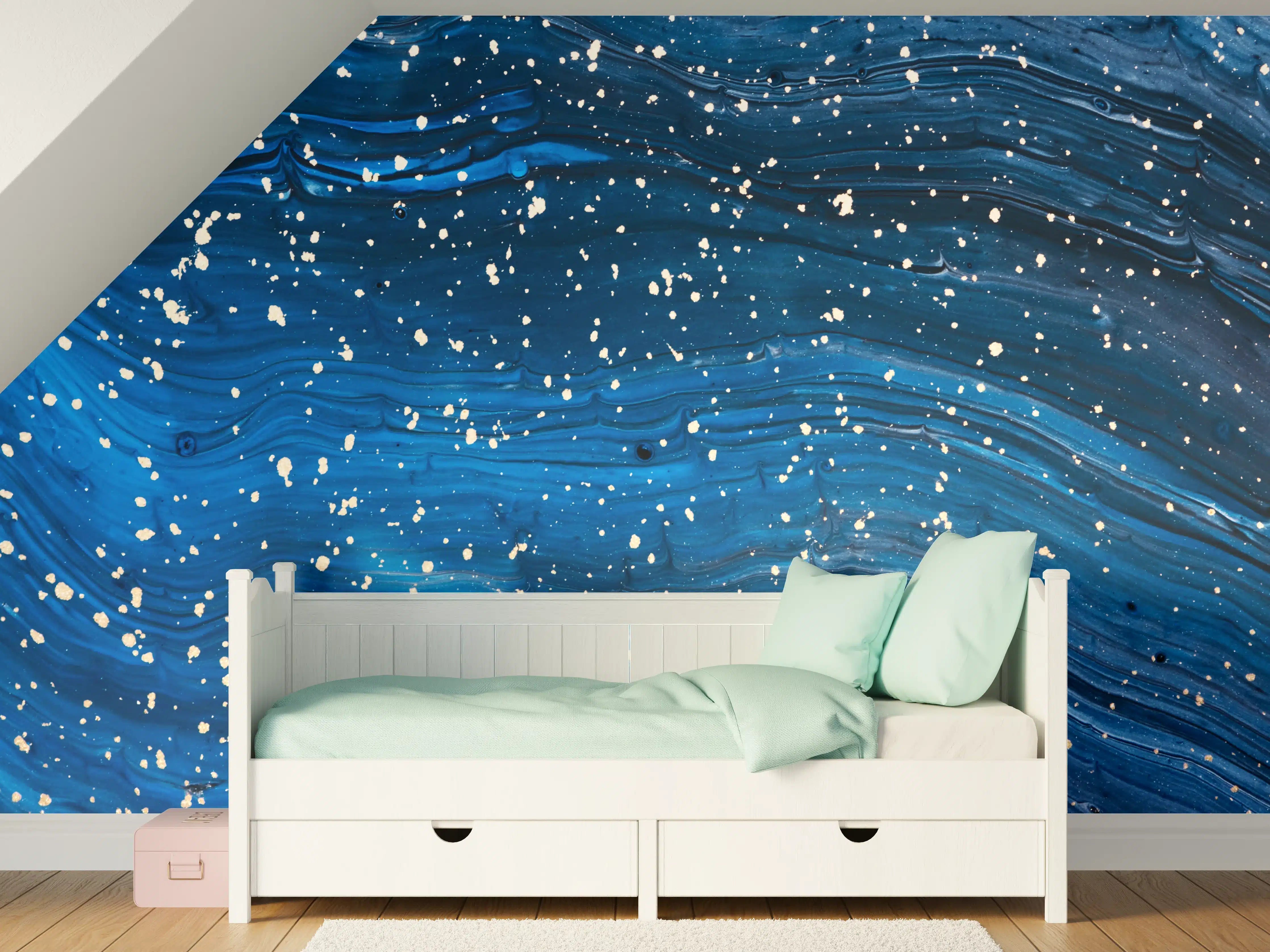 Kinderzimmer Wandgestaltung - Blaues Meeresrauschen mit Wellen und Spritzern