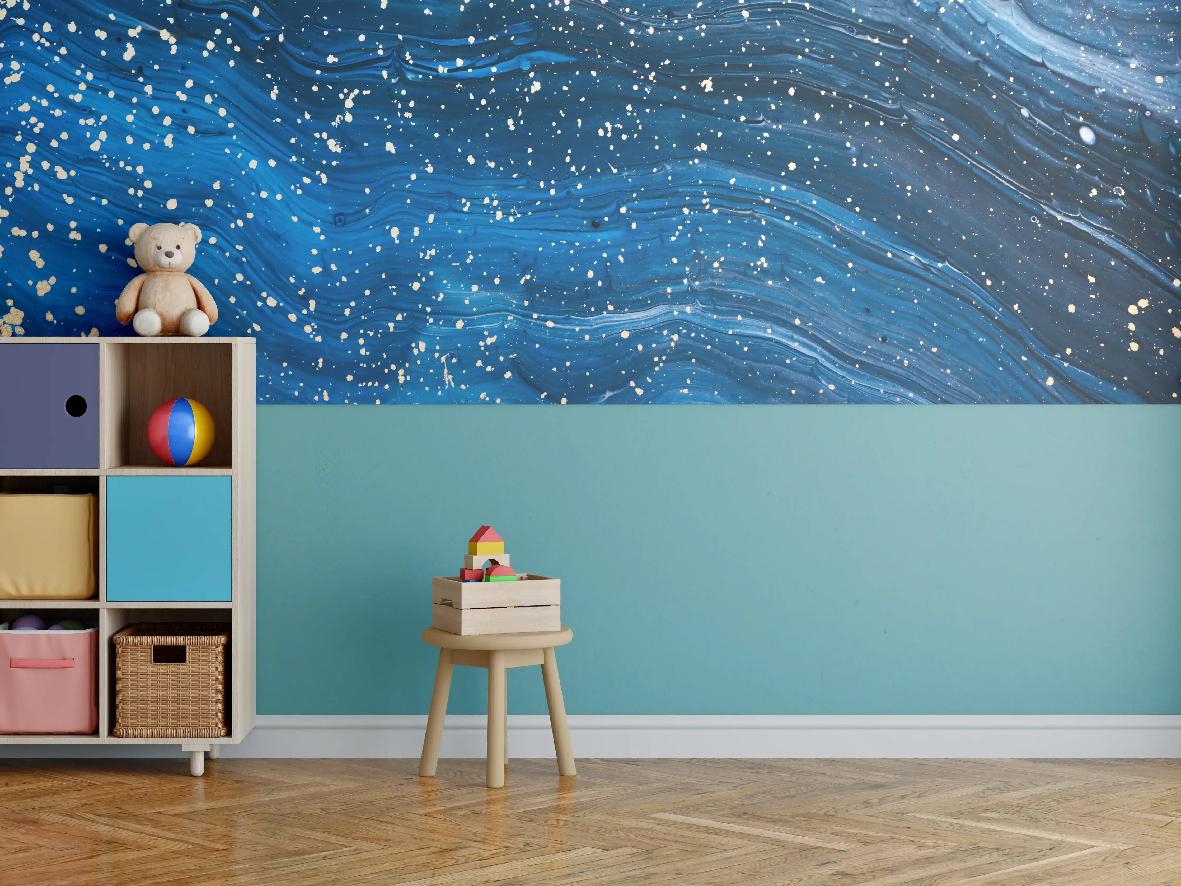 Kinderzimmer Wandgestaltung - Blaues Meeresrauschen mit Wellen und Spritzern